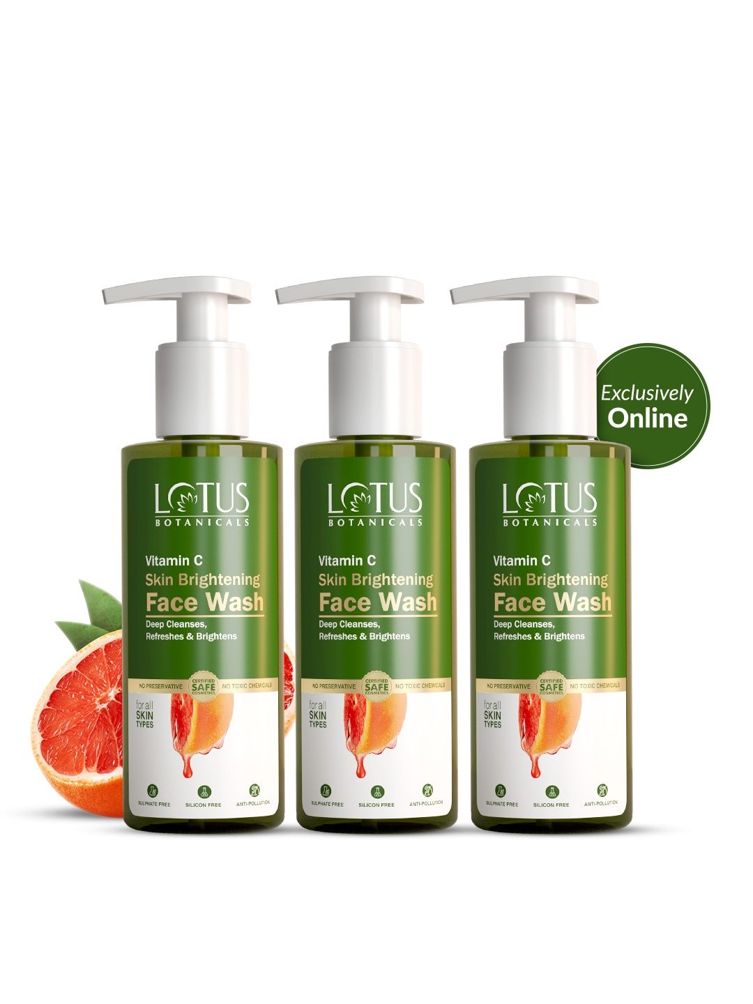 

Lotus Botanicals Set Of 3 Vitamin C Skin Brightening Face Wash - 180 ml Each, Green