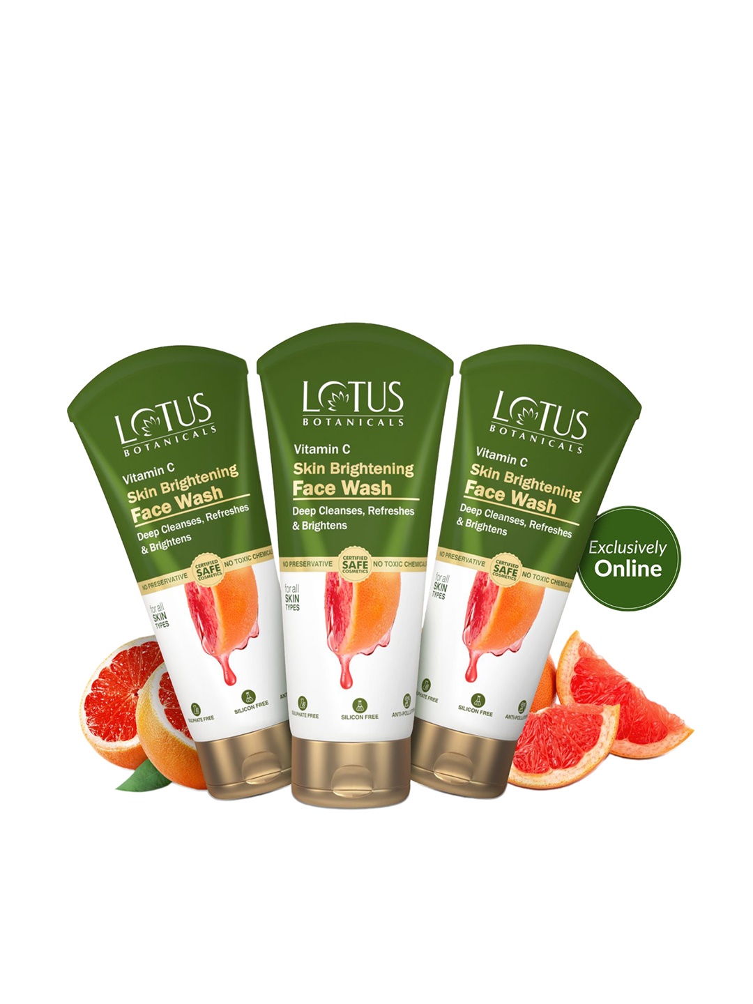 

Lotus Botanicals Set Of 3 Vitamin C Skin Brightening Face Wash - 100 ml Each, Green