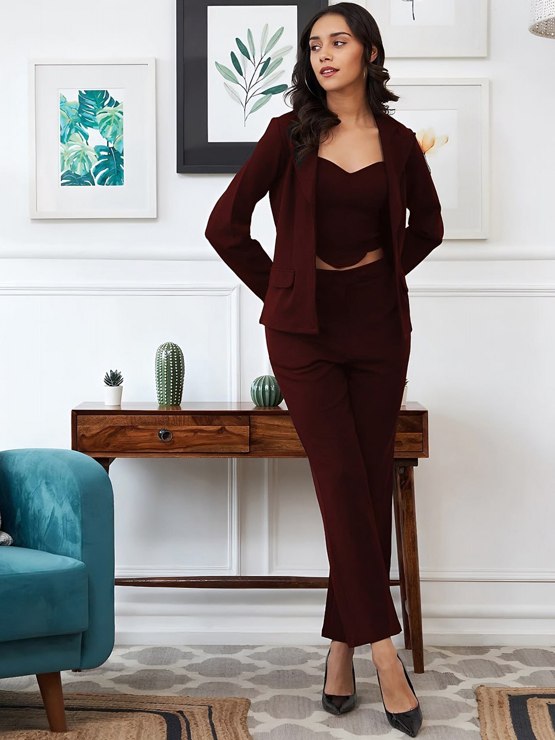 

N N ENTERPRISE Top With Trousers Co-Ords Set, Maroon