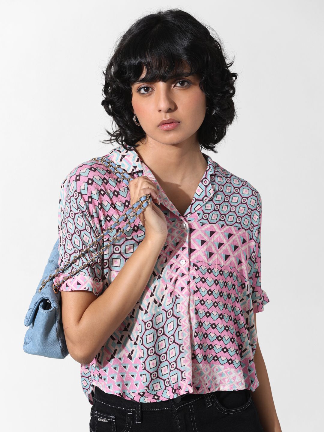 

ONLY Women Opaque Printed Casual Shirt, Pink