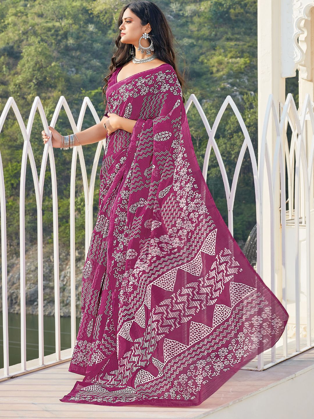 

SANGAM PRINTS Tussar Saree, Magenta