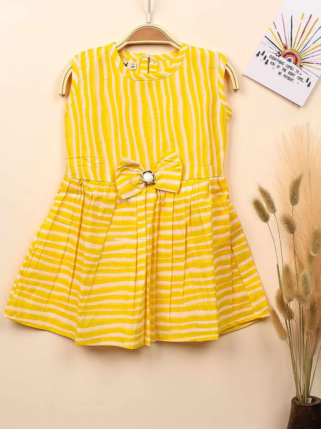 

Moms Home Striped Organic Cotton Fit & Flare Dress, Yellow