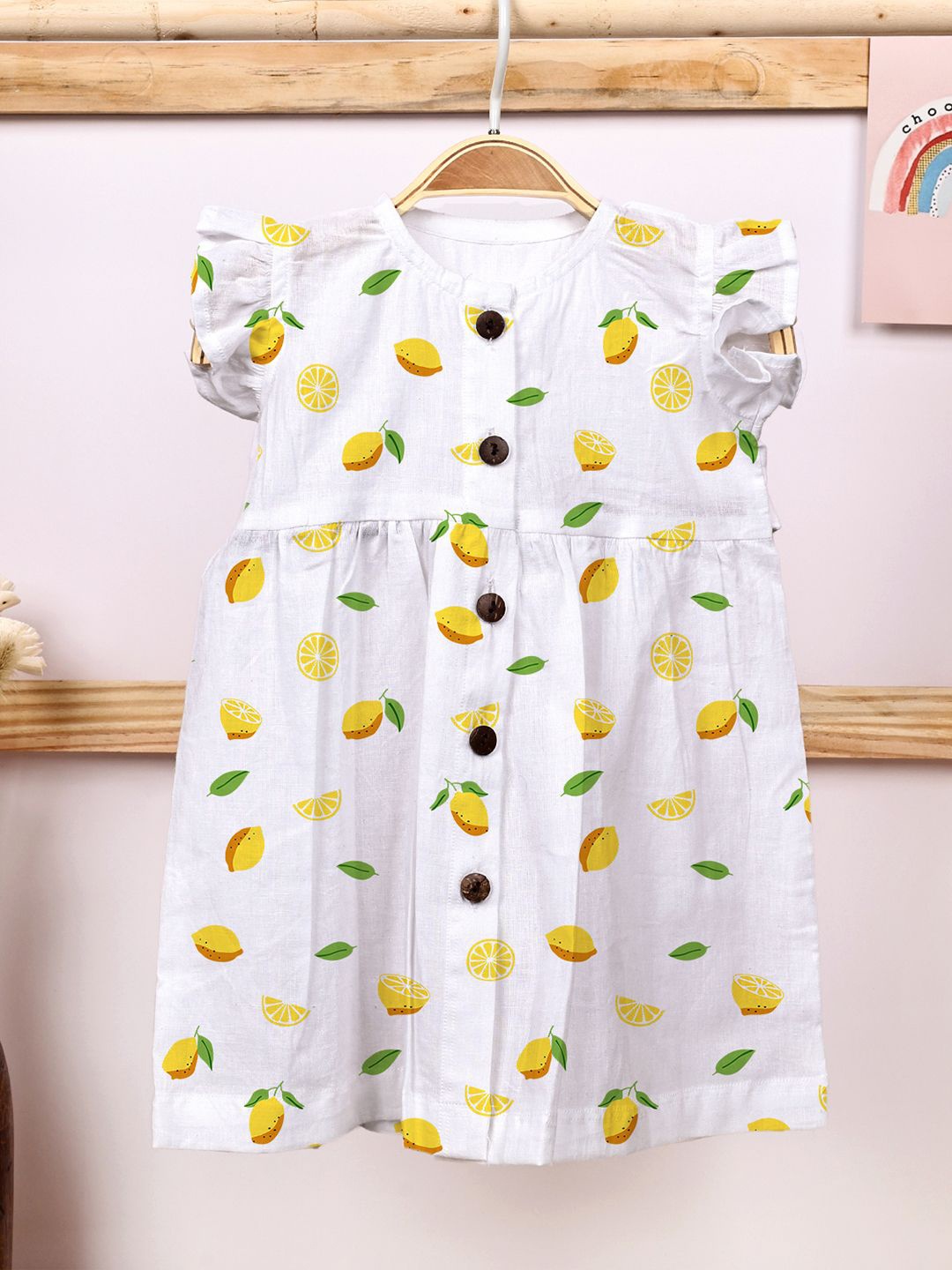 

Moms Home Print Flutter Sleeve Organic Cotton Fit & Flare Dress, White