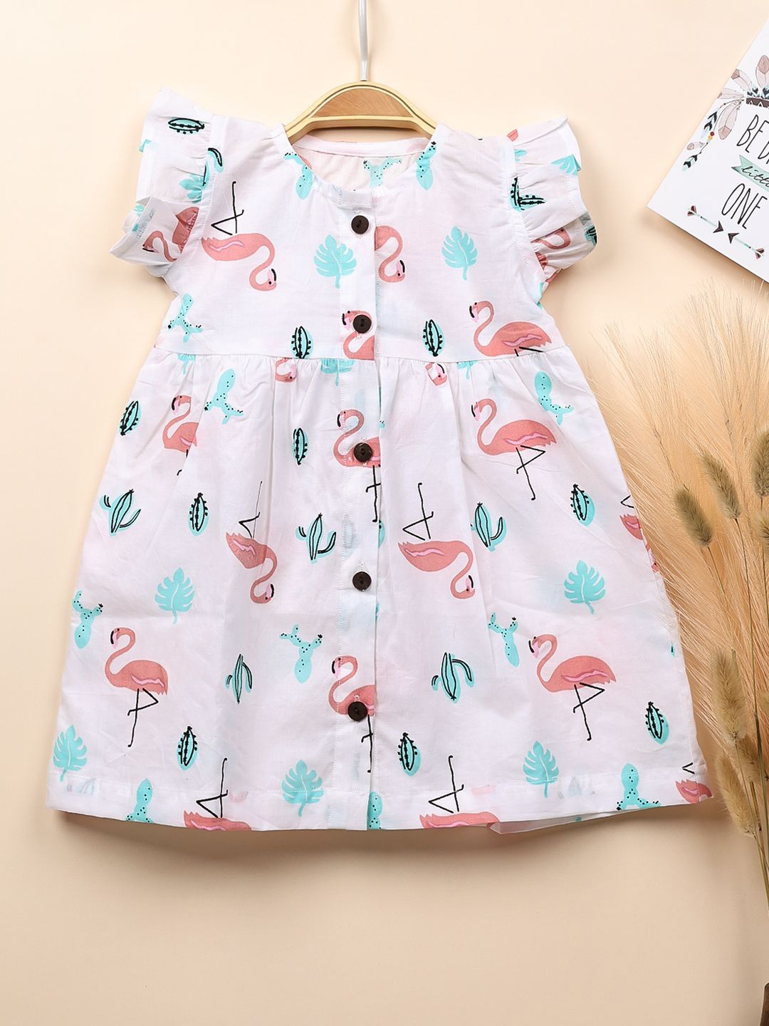 

Moms Home Print Organic Cotton Fit & Flare Dress, Green