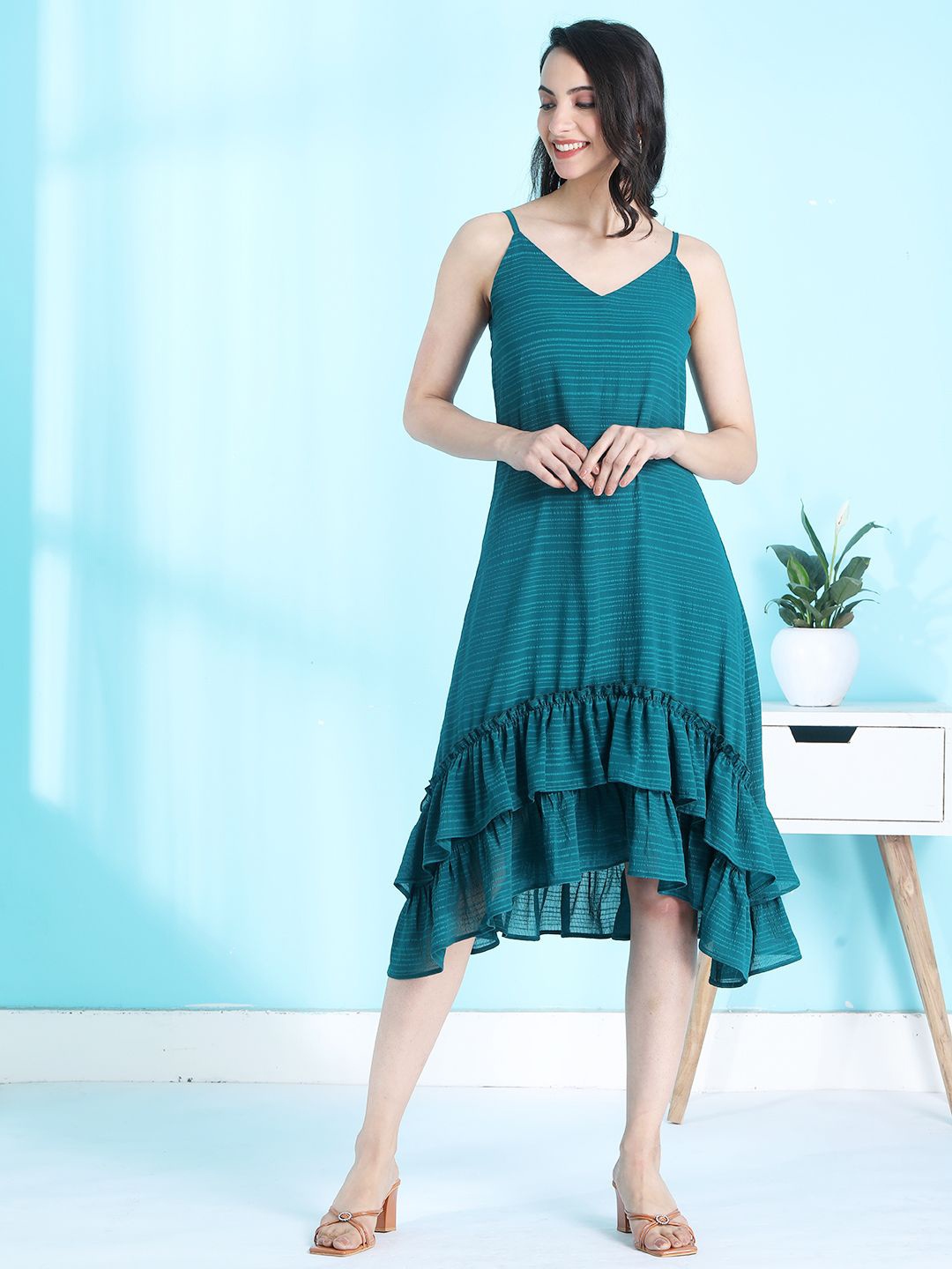 

Tushita Ruffled Georgette A-Line Midi Dress, Teal