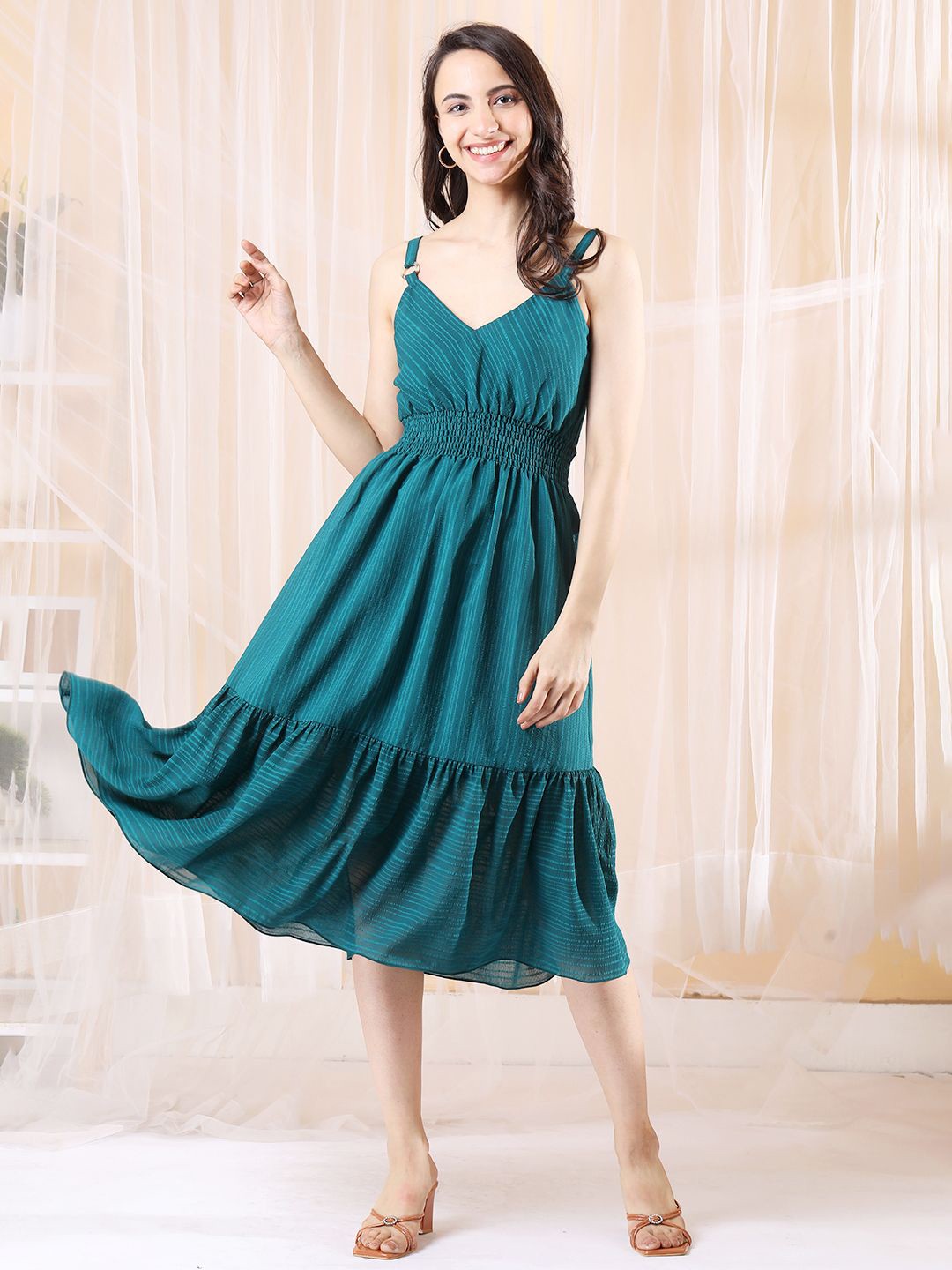 

Tushita Georgette Fit & Flare Midi Dress, Teal