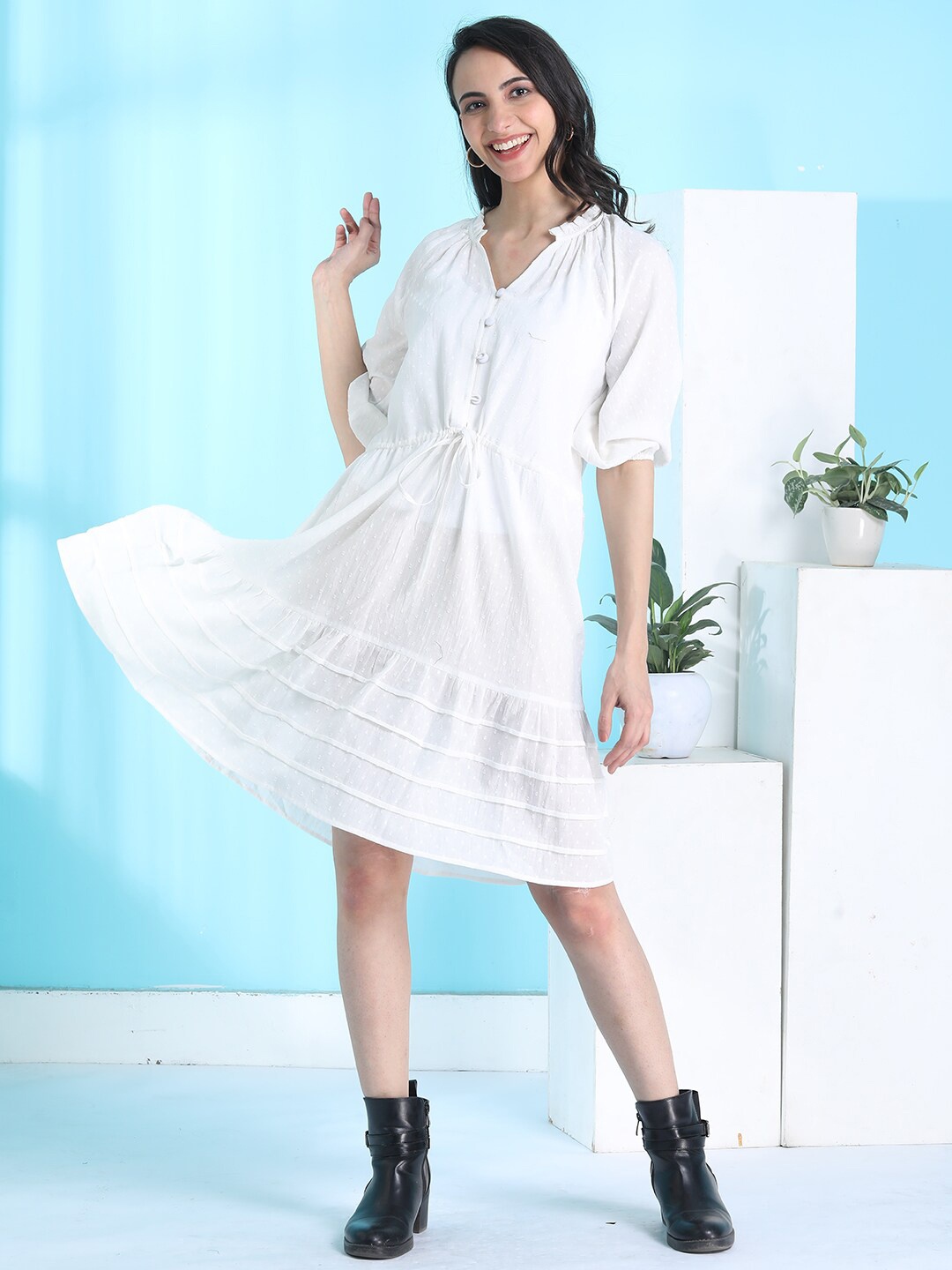 

Tushita Georgette A-Line Dress, White