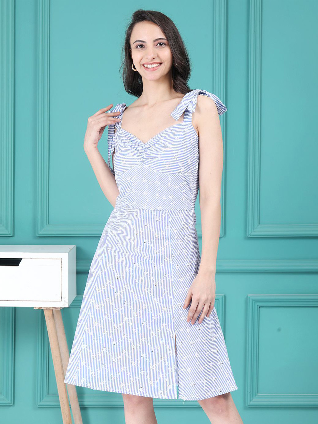 

Tushita Women Knee Length Fit & Flare Dress, Blue