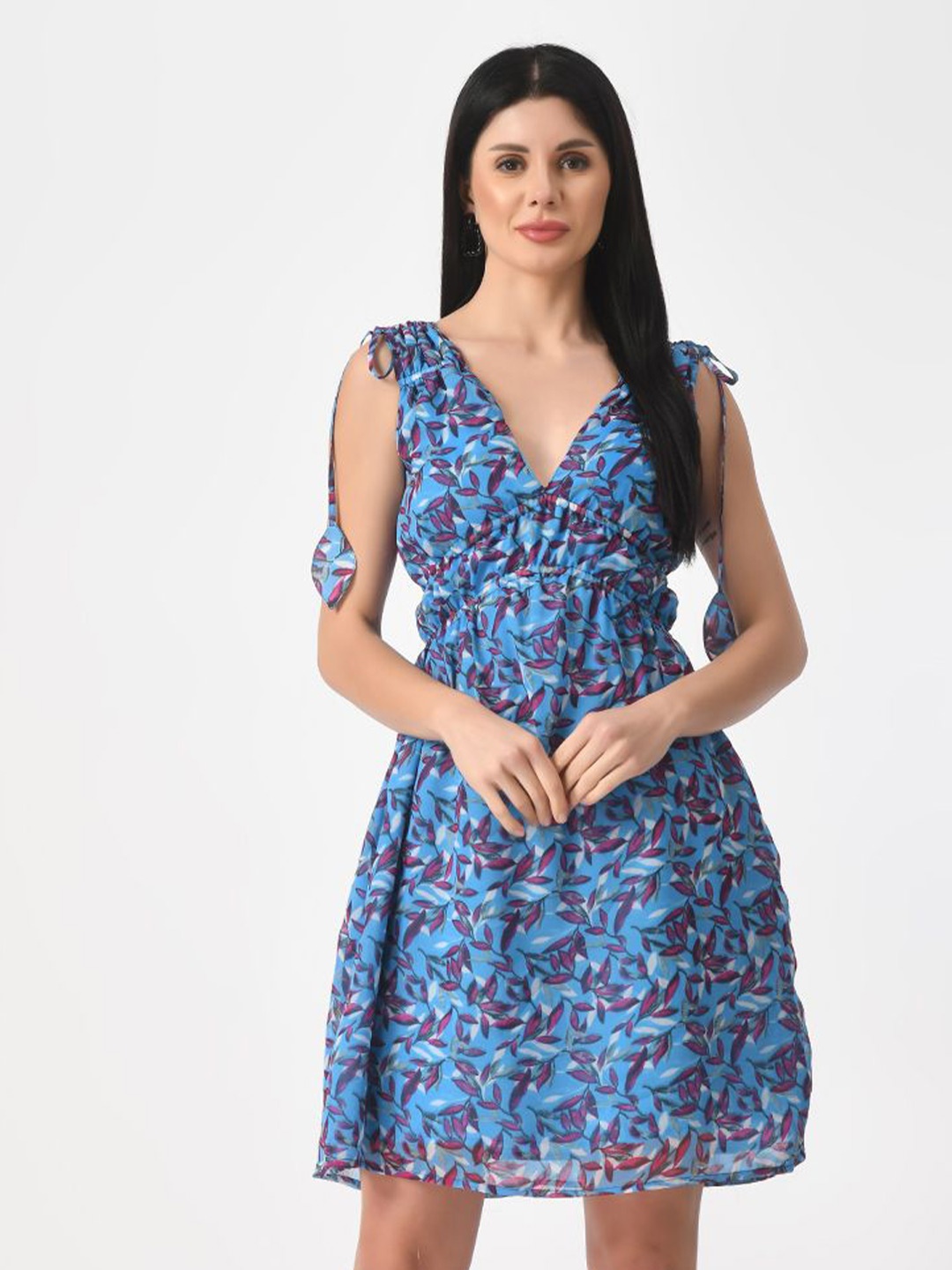 

Tushita Floral Print Georgette Fit & Flare Dress, Blue