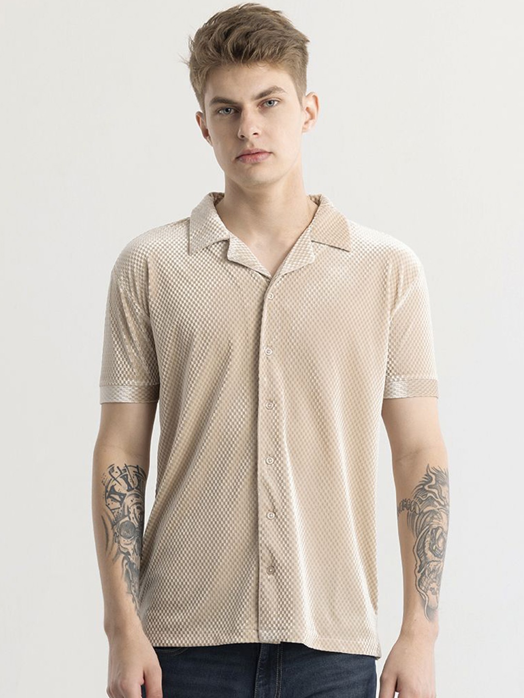 

Snitch Men Classic Slim Fit Opaque Casual Shirt, Beige
