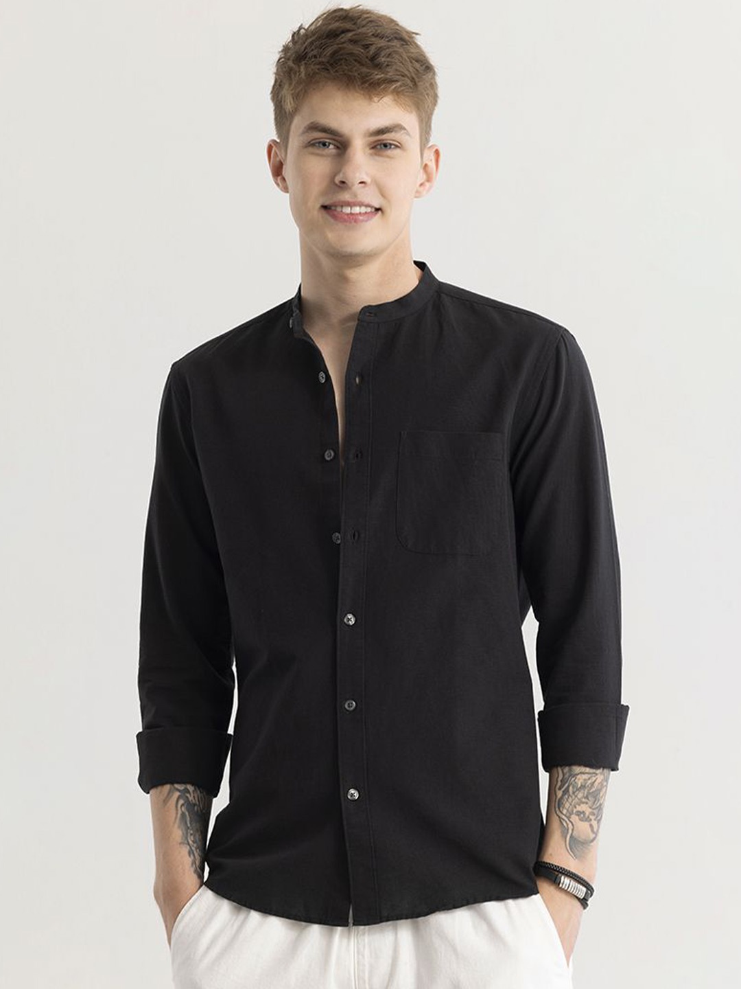 

Snitch Men Classic Slim Fit Opaque Casual Shirt, Black