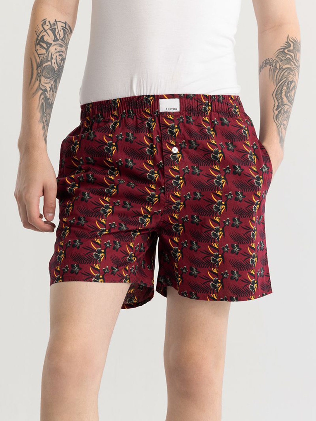

Snitch Pure Cotton Printed Boxers 4MSBX9231-03-XS, Maroon