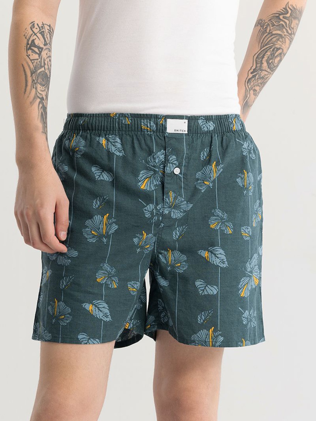 

Snitch Pure Cotton Printed Boxers 4MSBX9231-07-XS, Teal