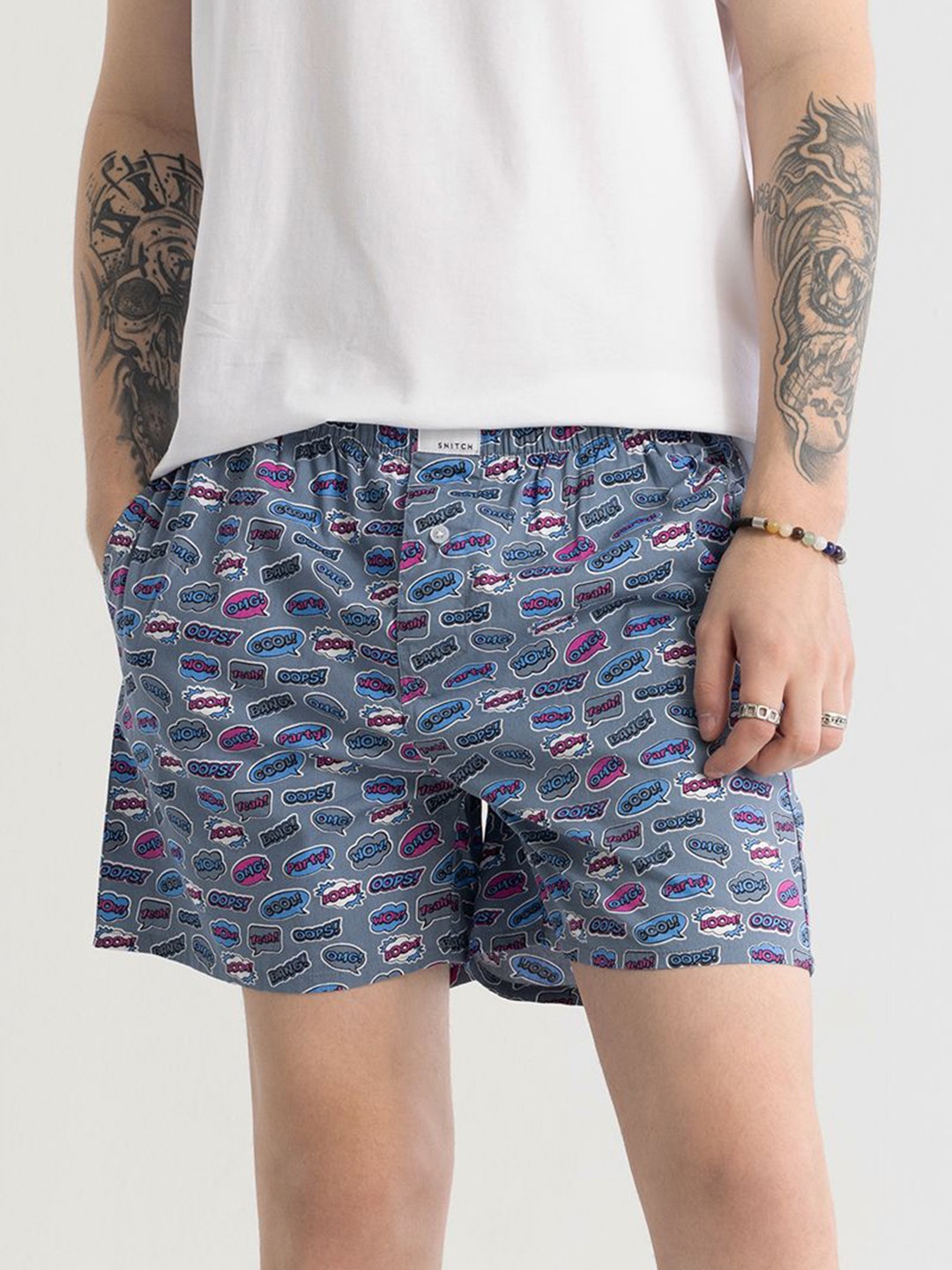

Snitch Printed Pure Cotton Boxers 4MSBX9232-04-XS, Blue