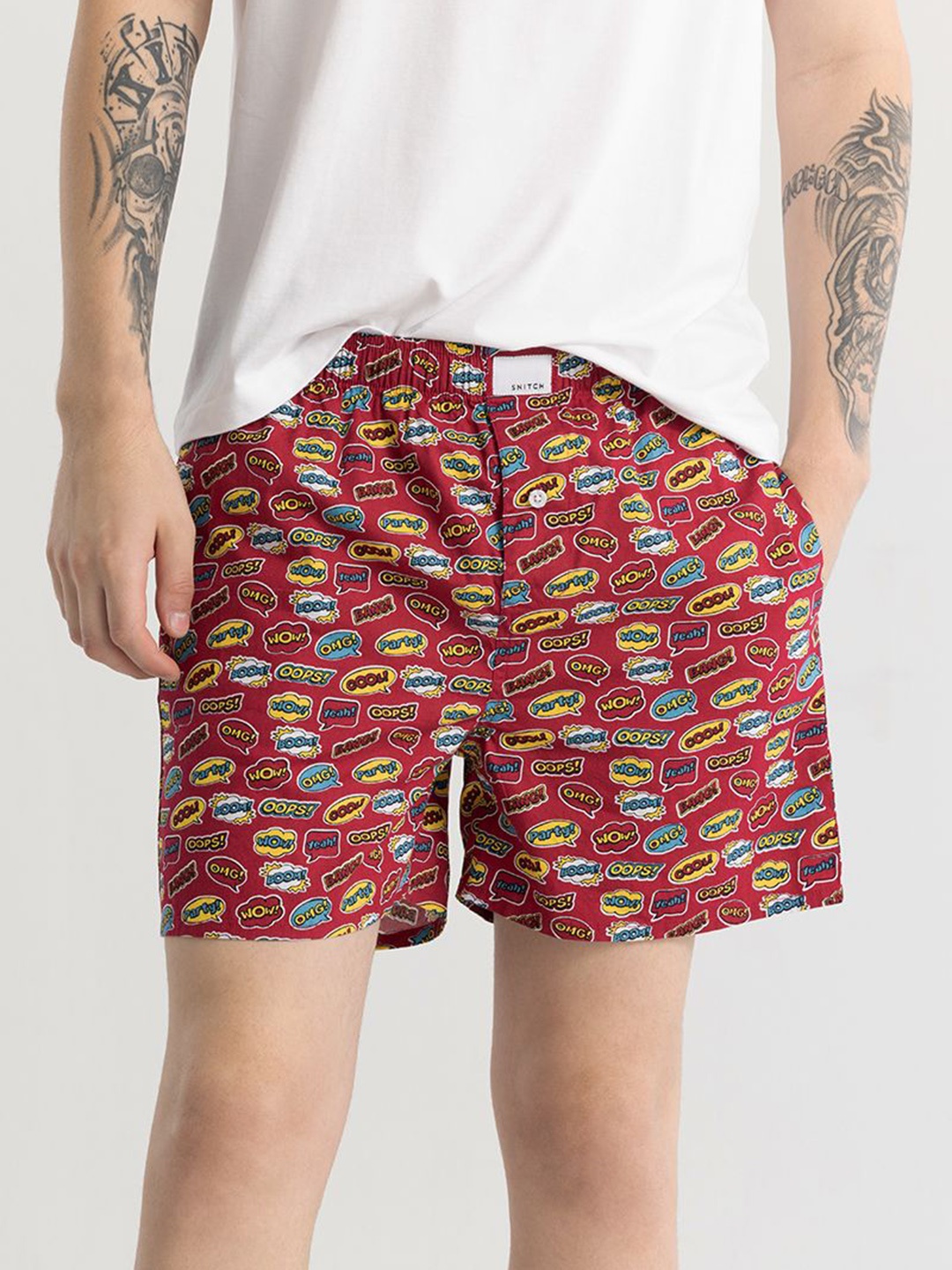 

Snitch Pure Cotton Printed Boxers 4MSBX9232-03-XS, Red