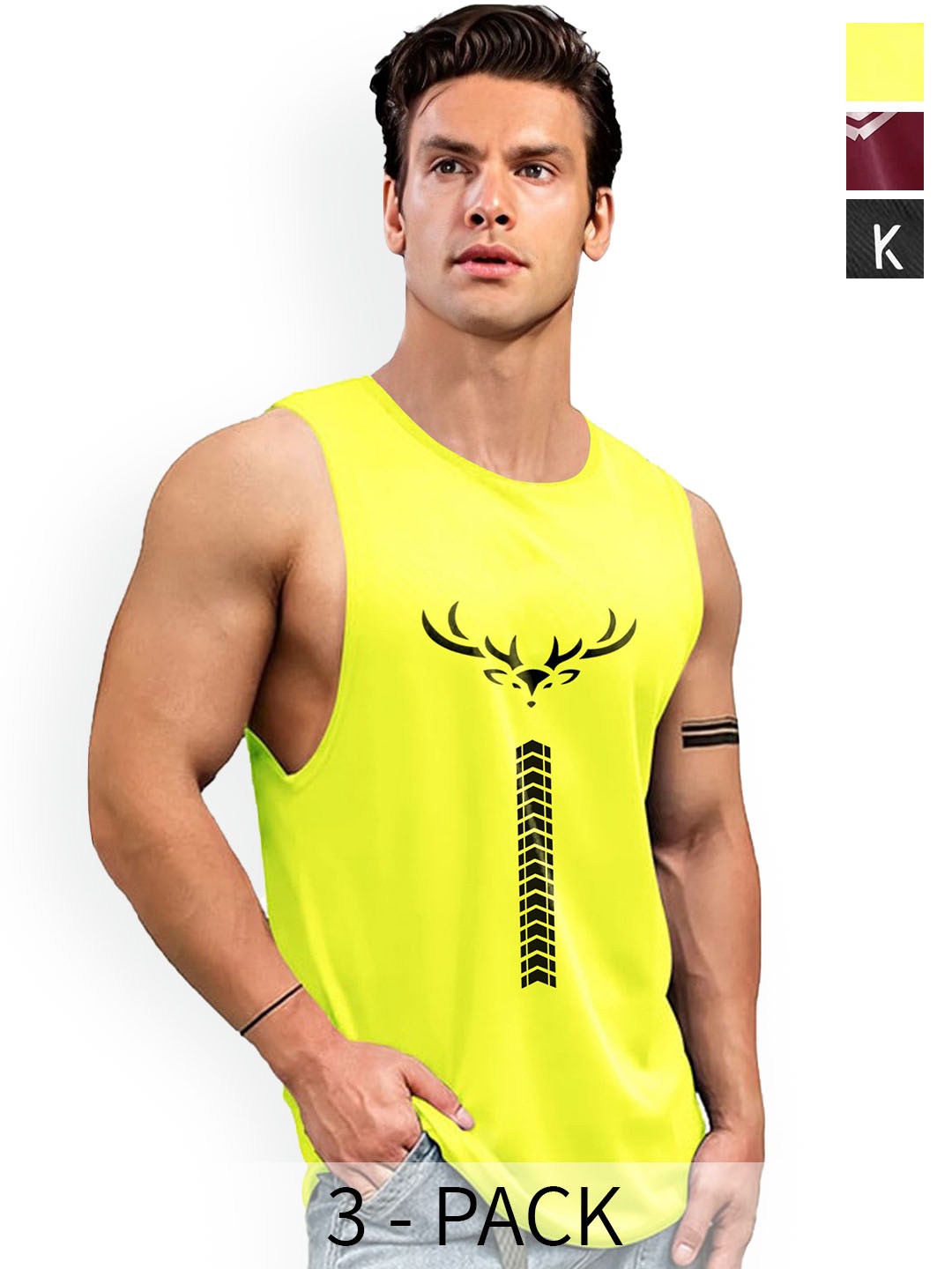 

AUSK Pack Of 3 Sleeveless Innerwear Vests A723+751+719, Yellow
