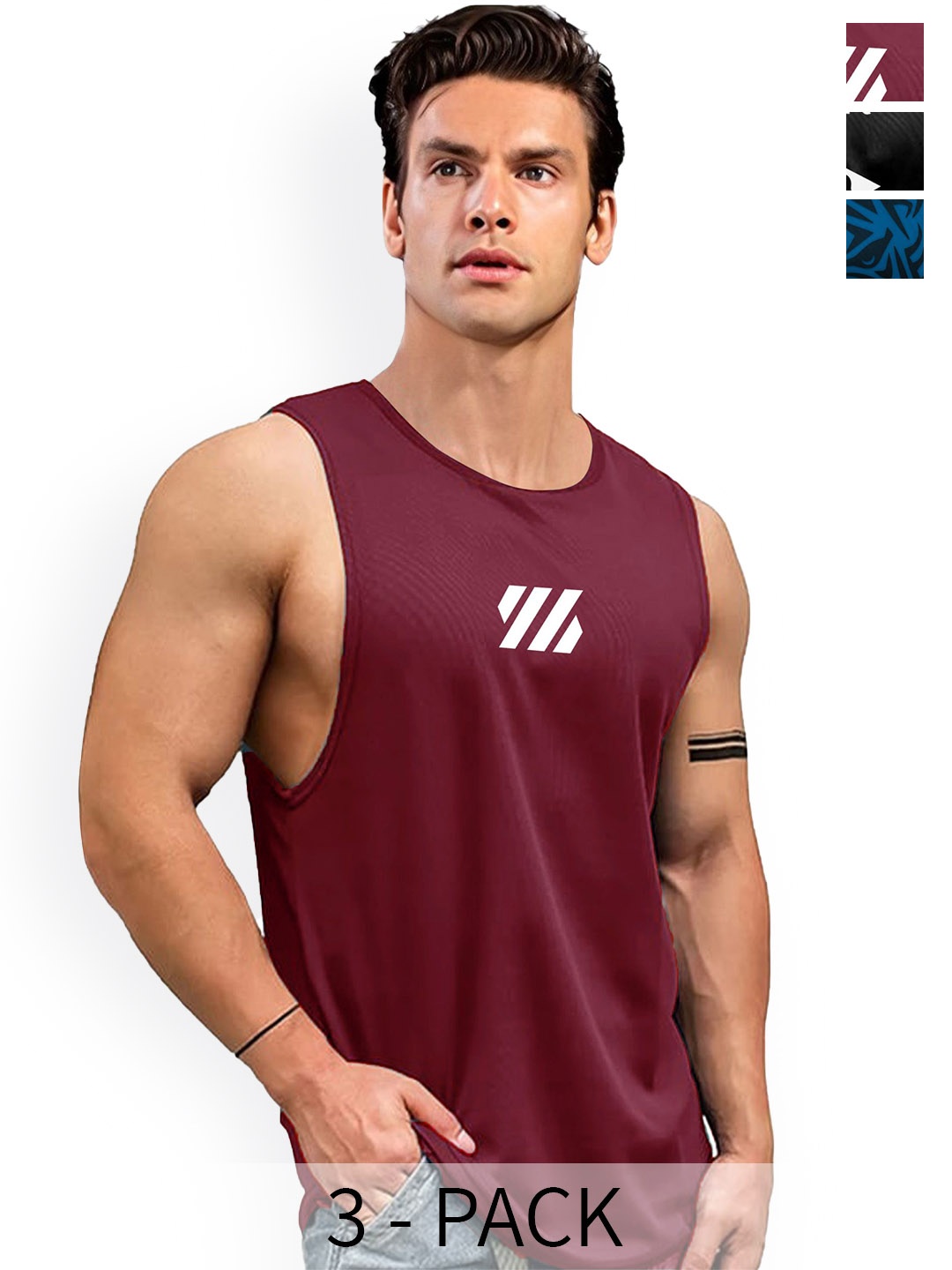 

AUSK Pack Of 3 Printed Rich Sleeveless Innerwear Vests A721+723+764, Maroon