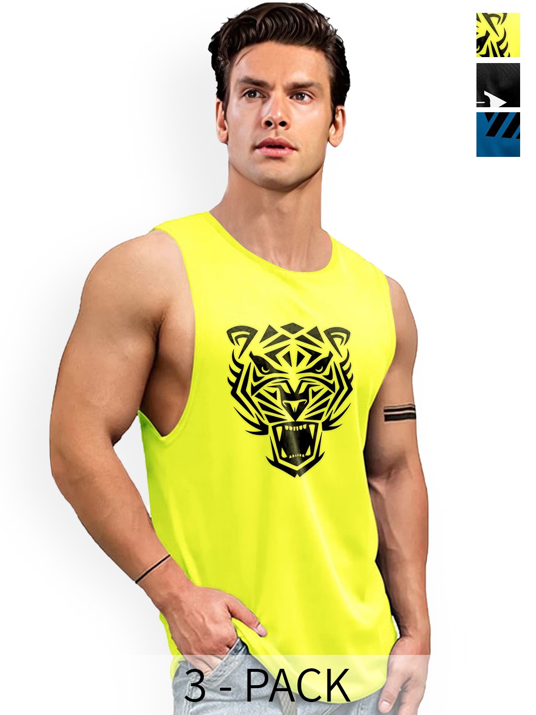 

AUSK Pack Of 3 Printed Gym Vest, Yellow