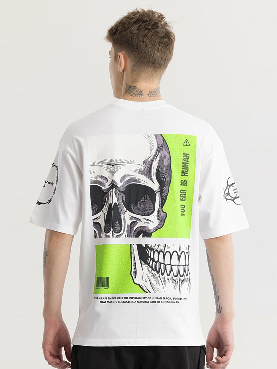Snitch Men Typography Printed Applique T-shirt, White