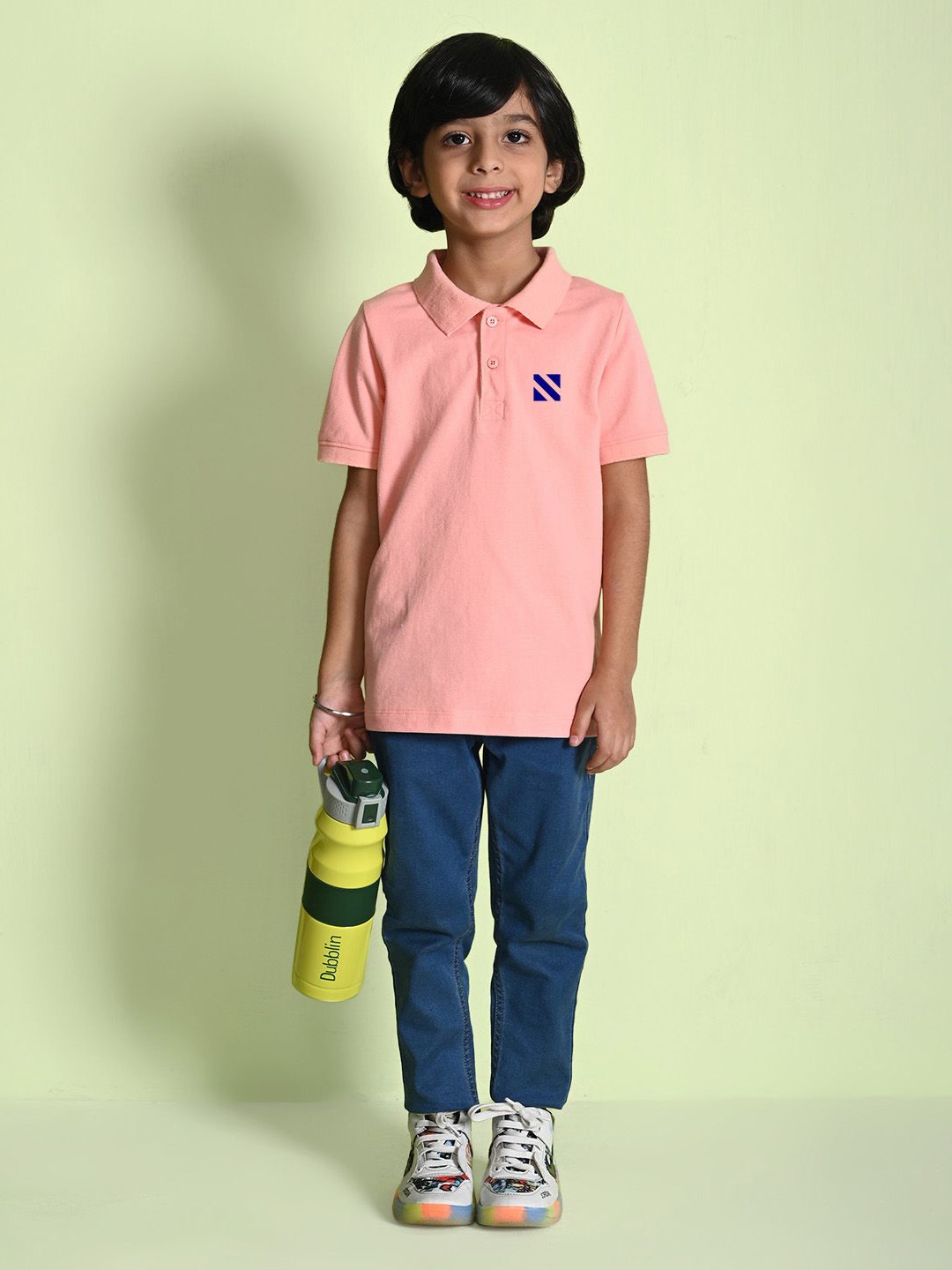 

NUSYL Boys Polo Collar Applique T-shirt, Peach