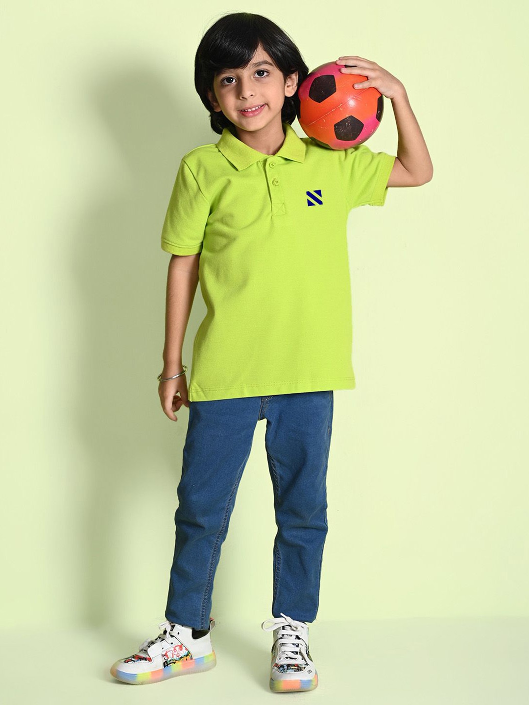 

NUSYL Boys Polo Collar Applique T-shirt, Green