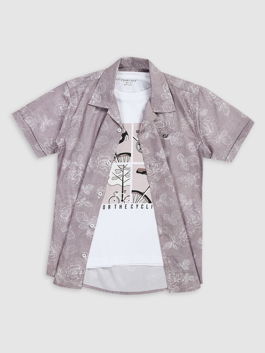 

Cavio Boys Printed Casual Shirt & T-Shirt, Pink