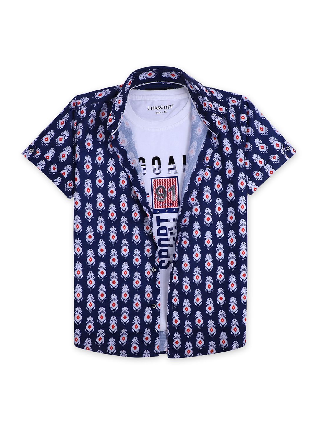 

CAVIO Boys Polka Dot Opaque Printed Casual Shirt & T-Shirt, White