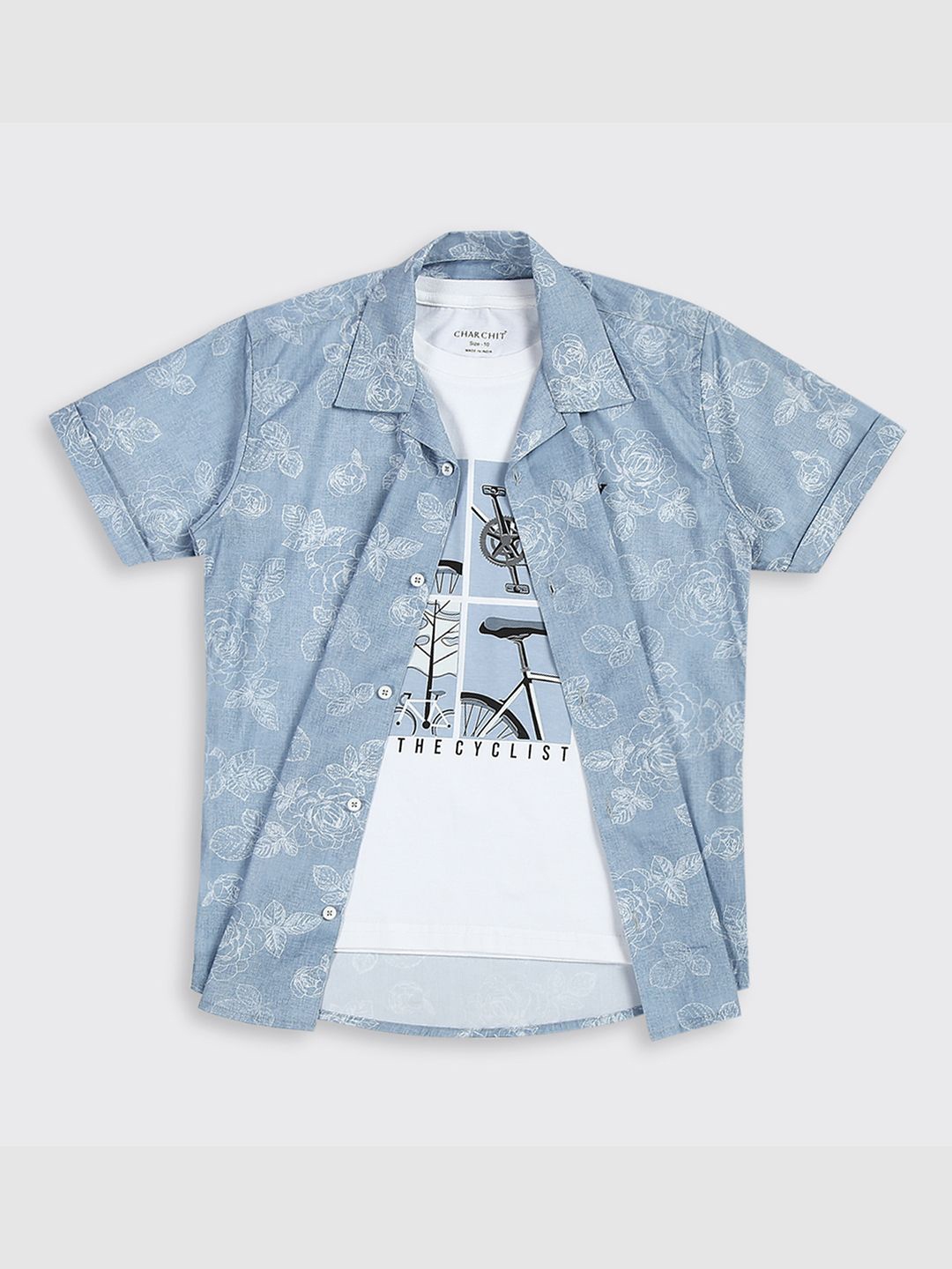 

CAVIO Boys Printed Casual Shirt & T-Shirt, Blue