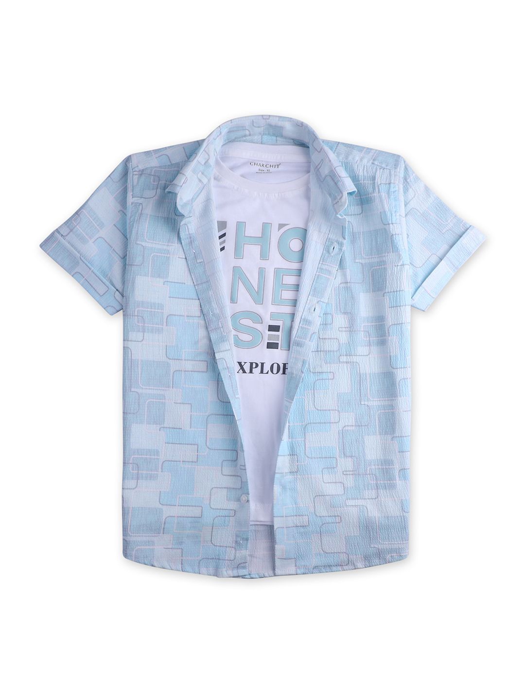 

CAVIO Boys Printed Casual Shirt & T-Shirt, Blue