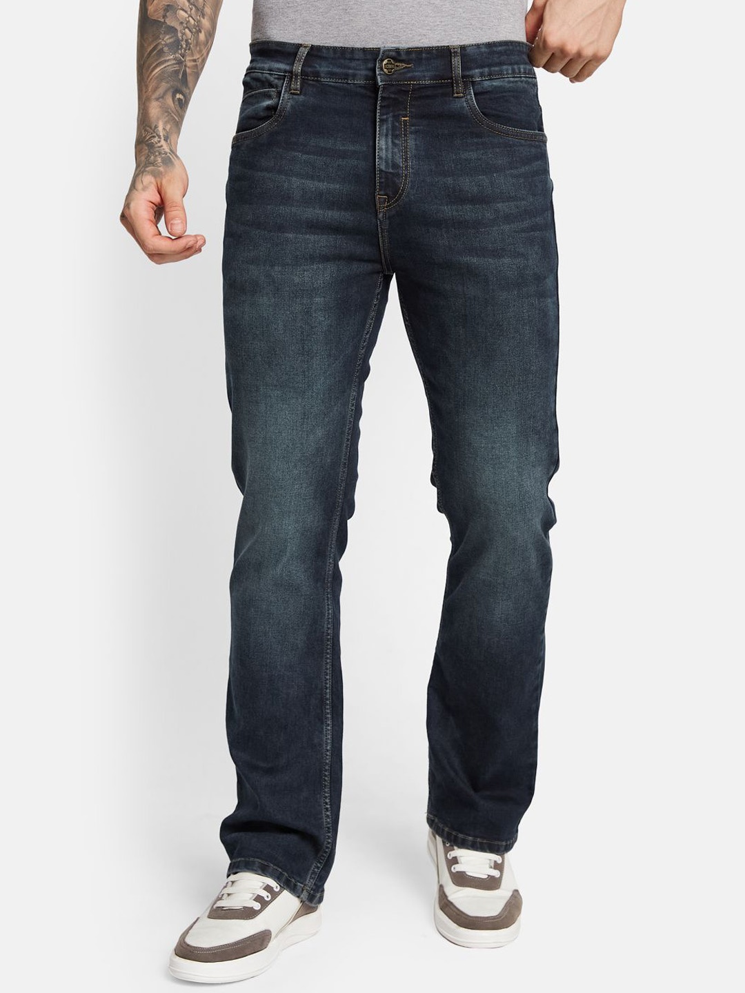 

Octave Men Bootcut Low Distress Light Fade Stretchable Jeans, Navy blue