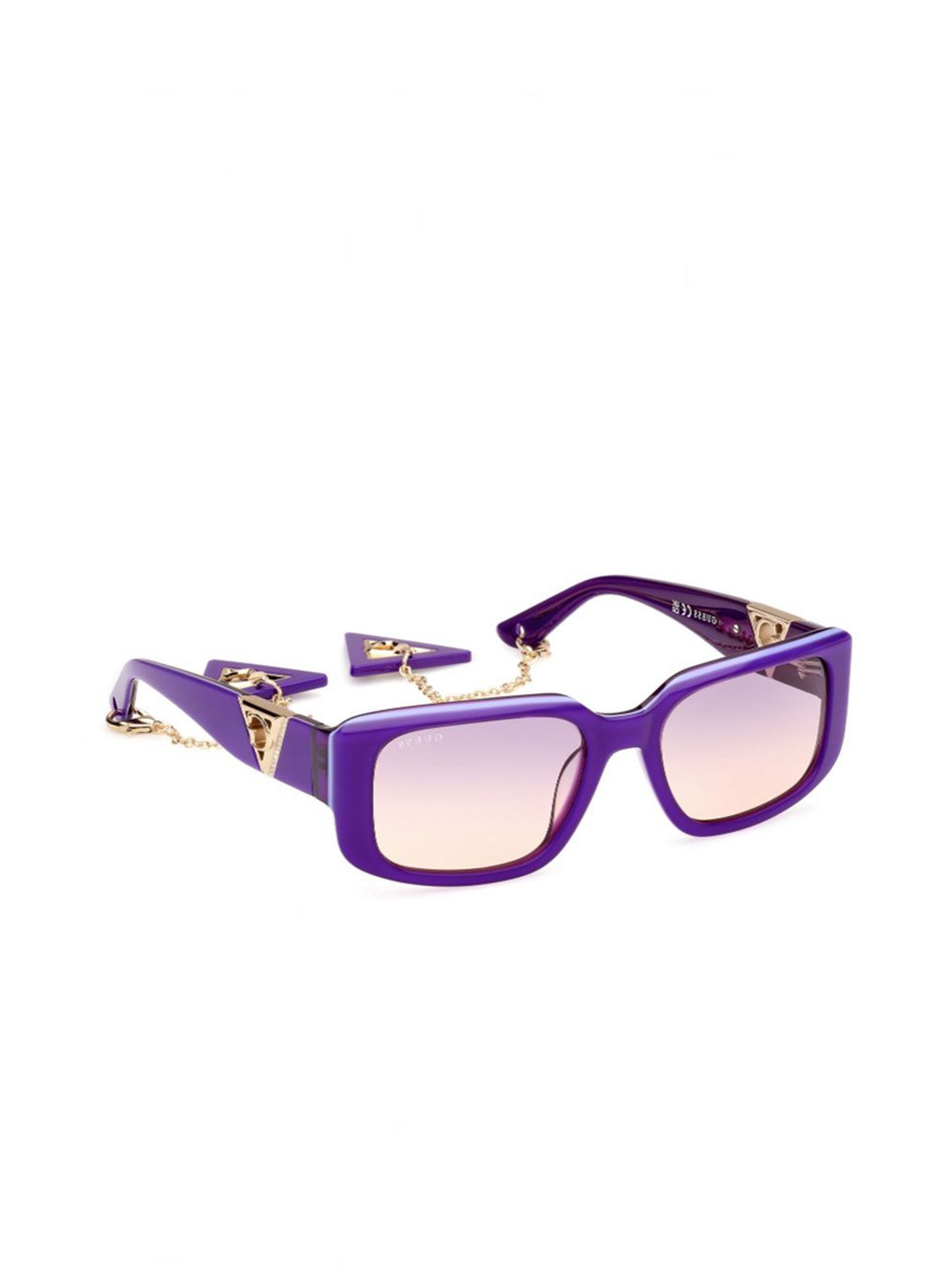 

GUESS Women Rectangle Sunglasses with UV Protected Lens, Purple