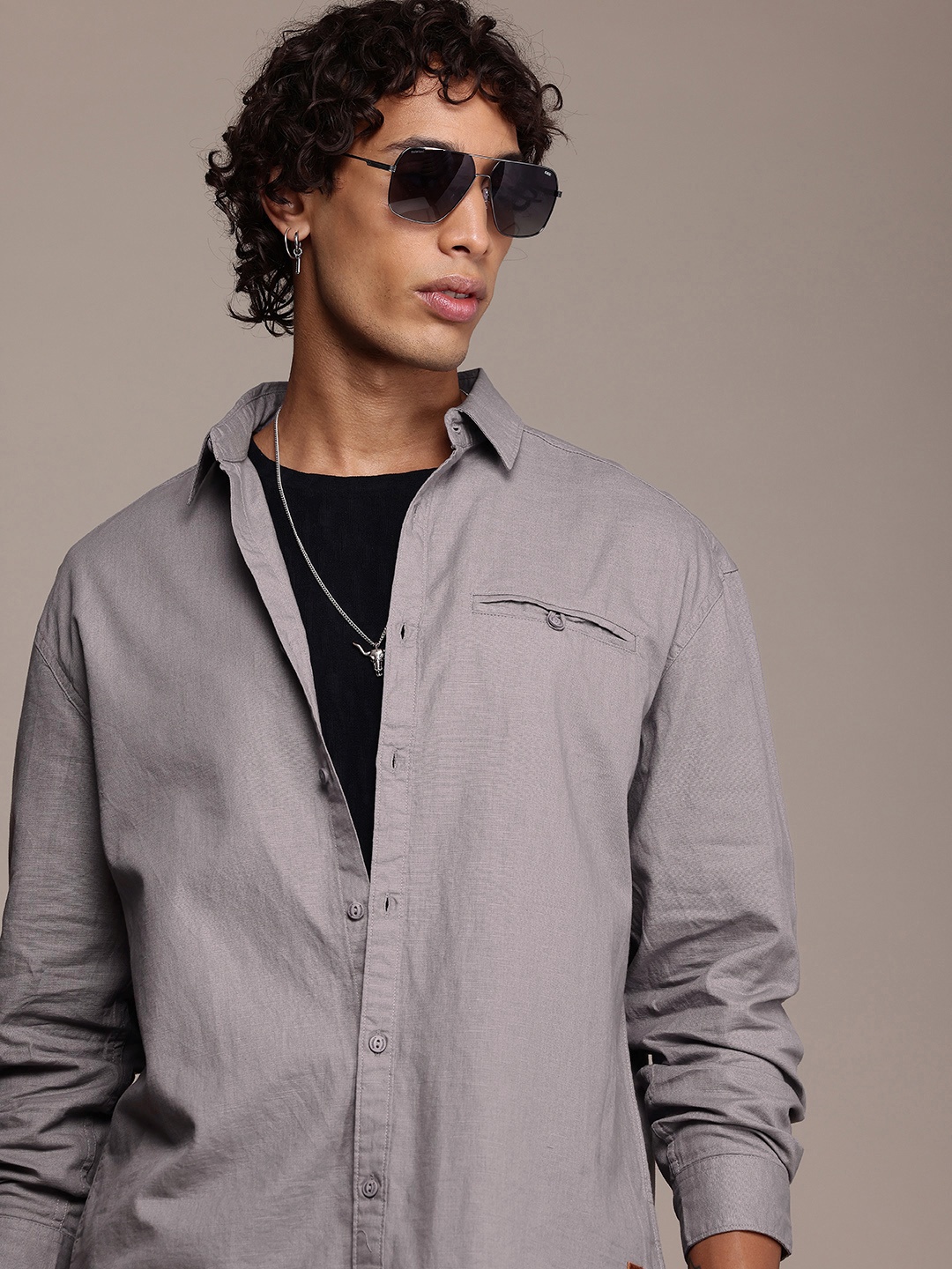 

The Roadster Life Co. Pure Cotton Relaxed Fit Casual Shirt, Grey