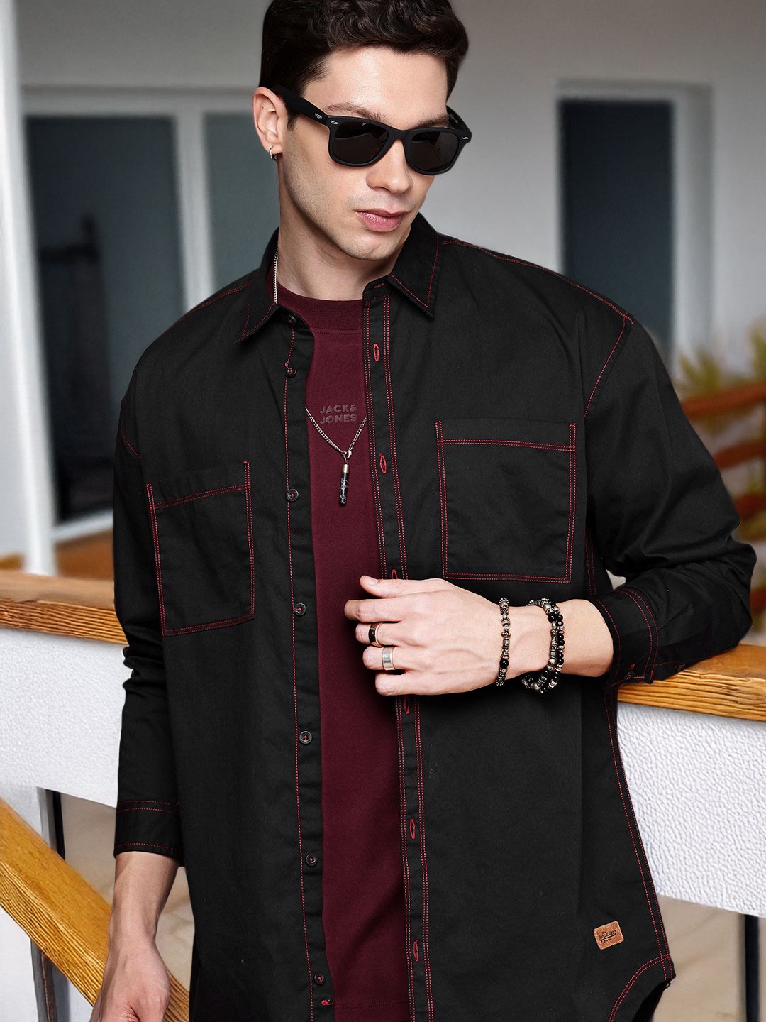 

The Roadster Life Co. Drop-Shoulder Sleeves Pure Cotton Relaxed Fit Casual Shirt, Black