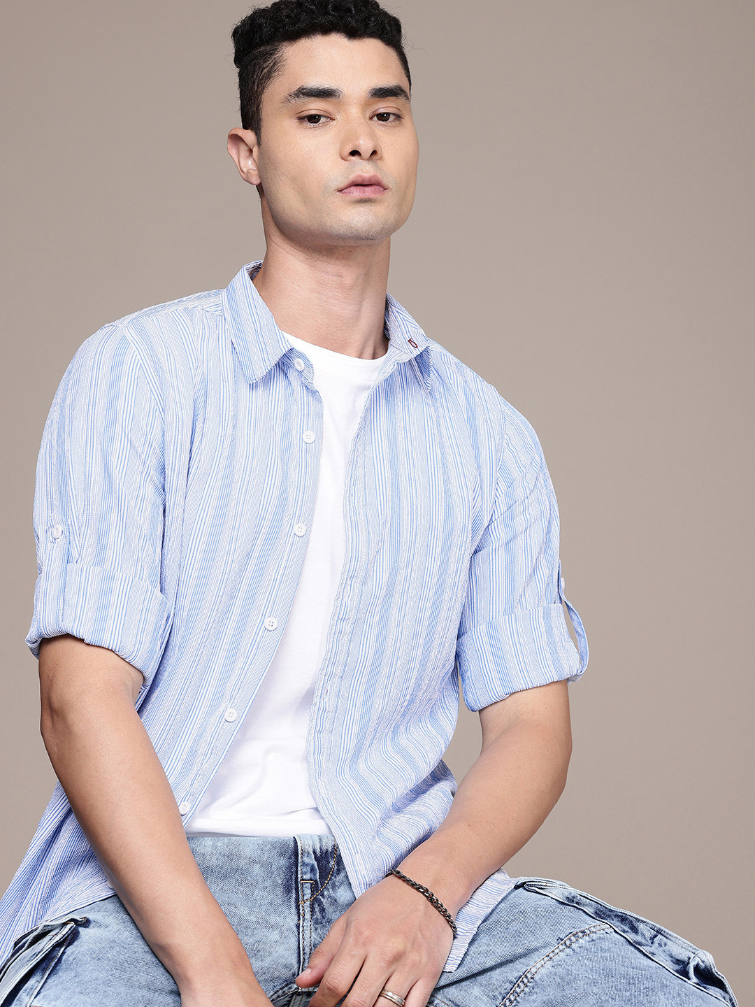 

The Roadster Life Co. Striped Seersucker Casual Shirt, Blue