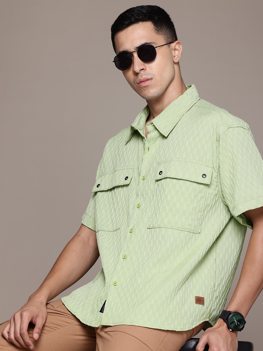 

The Roadster Lifestyle Co. Relaxed Fit Textured Casual Shirt, Green