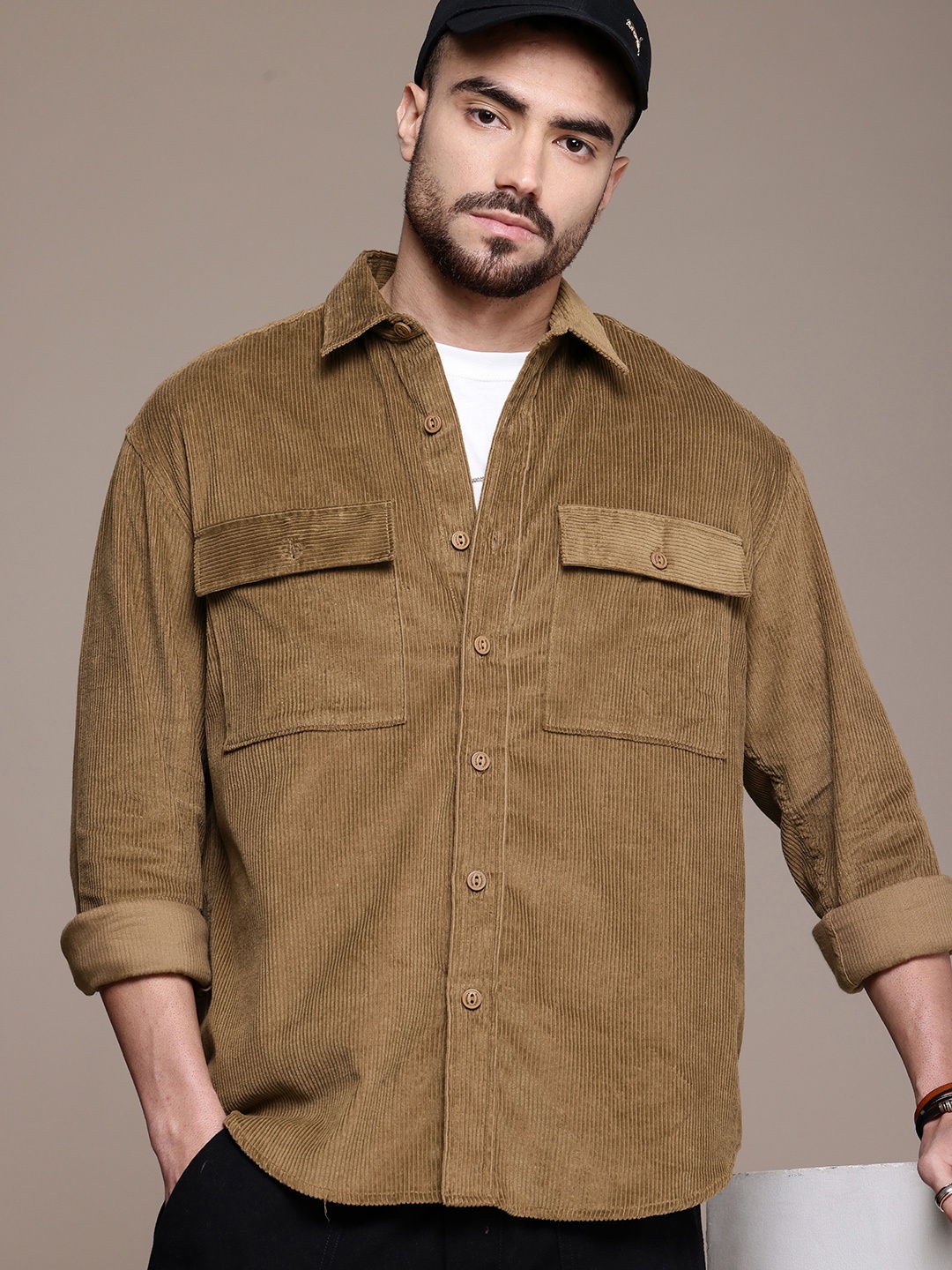 

The Roadster Life Co. Pure Cotton Relaxed Fit Corduroy Casual Shirt, Olive