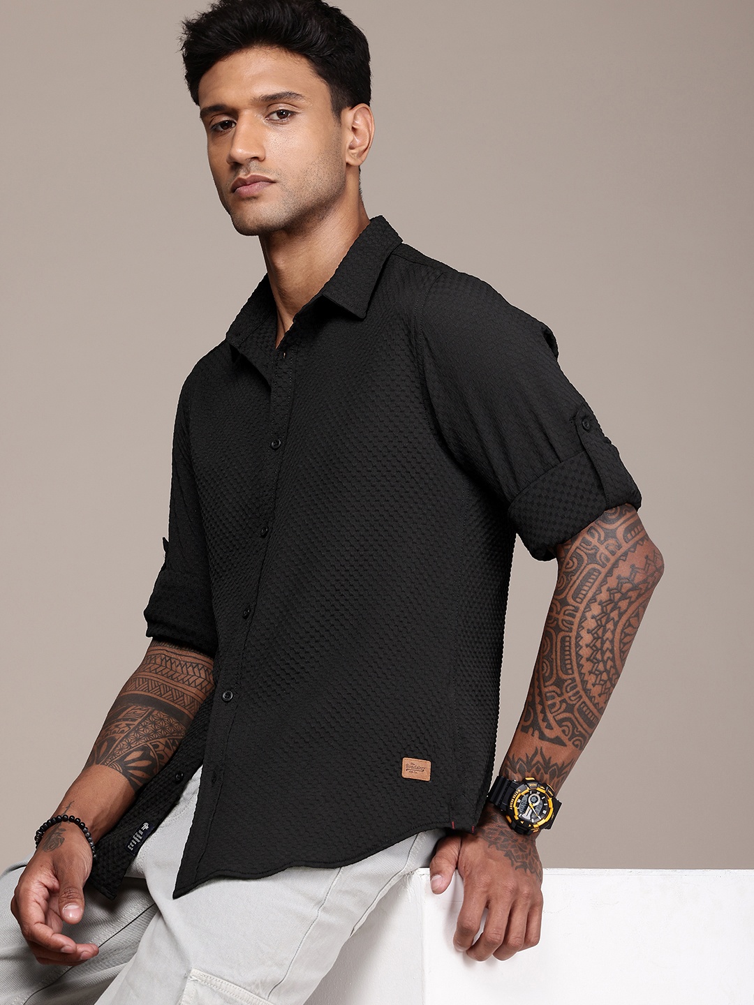 

The Roadster Life Co. Seersucker Casual Shirt, Black