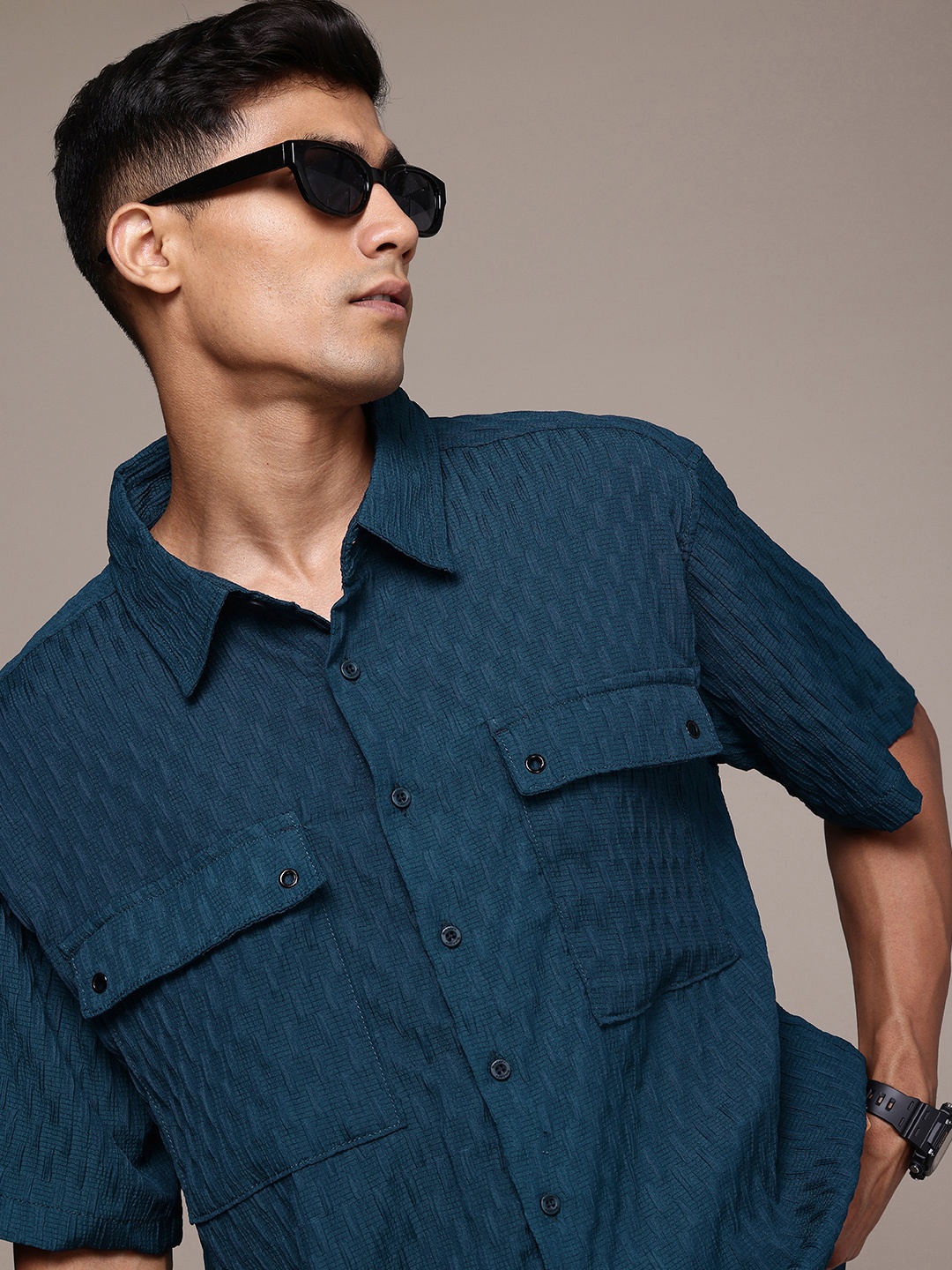 

The Roadster Life Co. Relaxed Fit Seersucker Casual Shirt, Teal