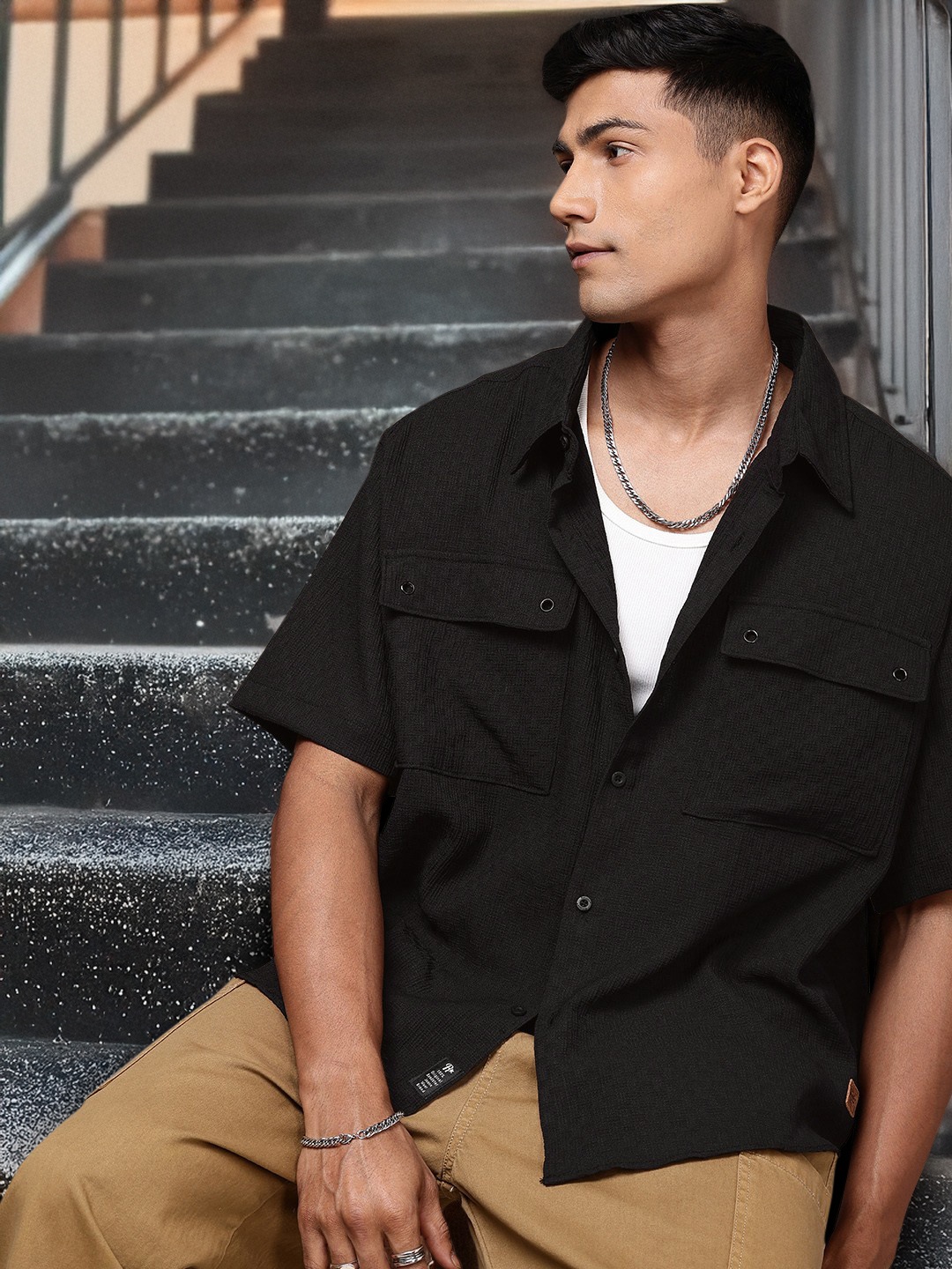 

The Roadster Life Co. Self Design Relaxed Fit Casual Shirt, Black