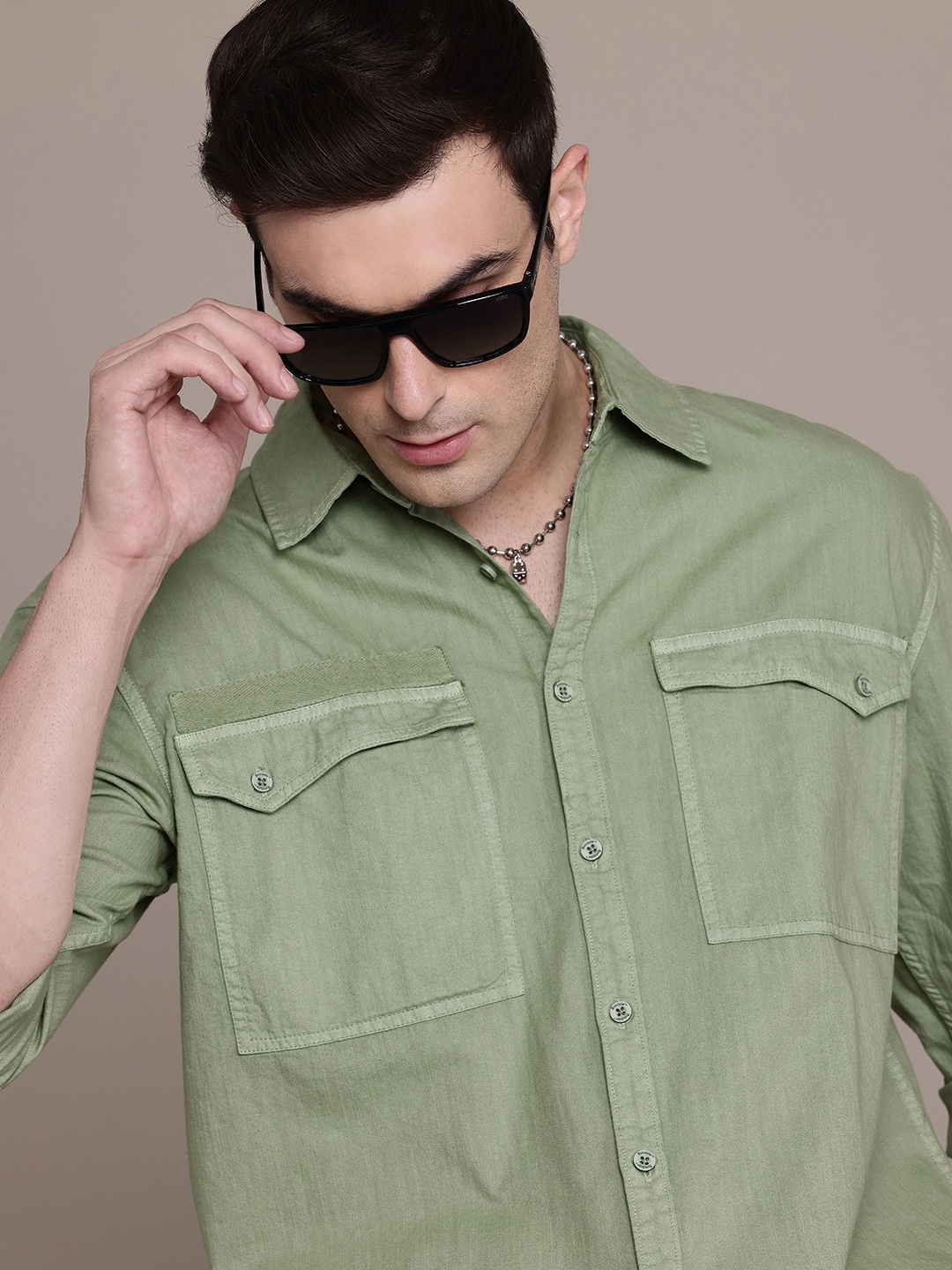 

The Roadster Lifestyle Co. Boxy Opaque Casual Shirt, Olive
