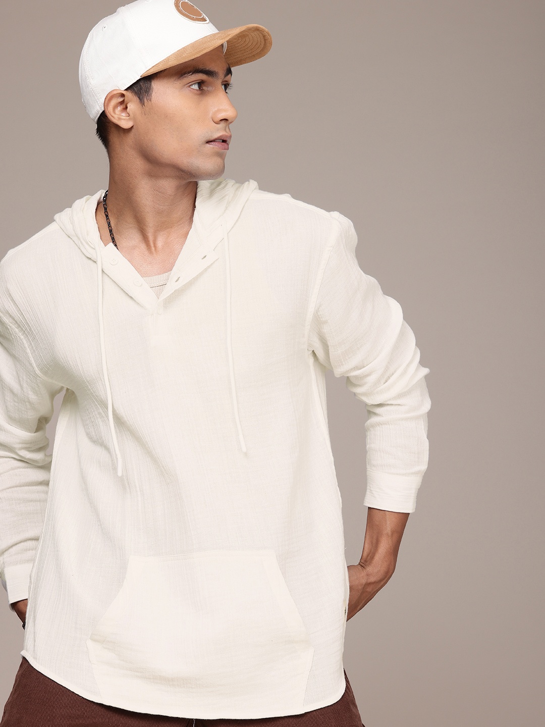 

The Roadster Life Co. Pure Cotton Hooded Opaque Relaxed Fit Casual Shirt, White