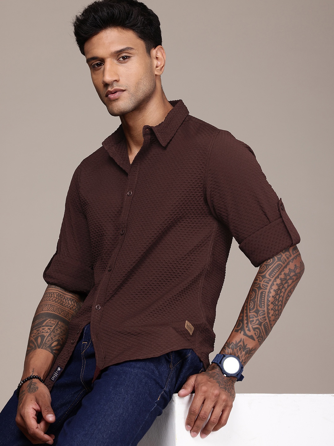 

The Roadster Life Co. Seersucker Casual Shirt, Brown