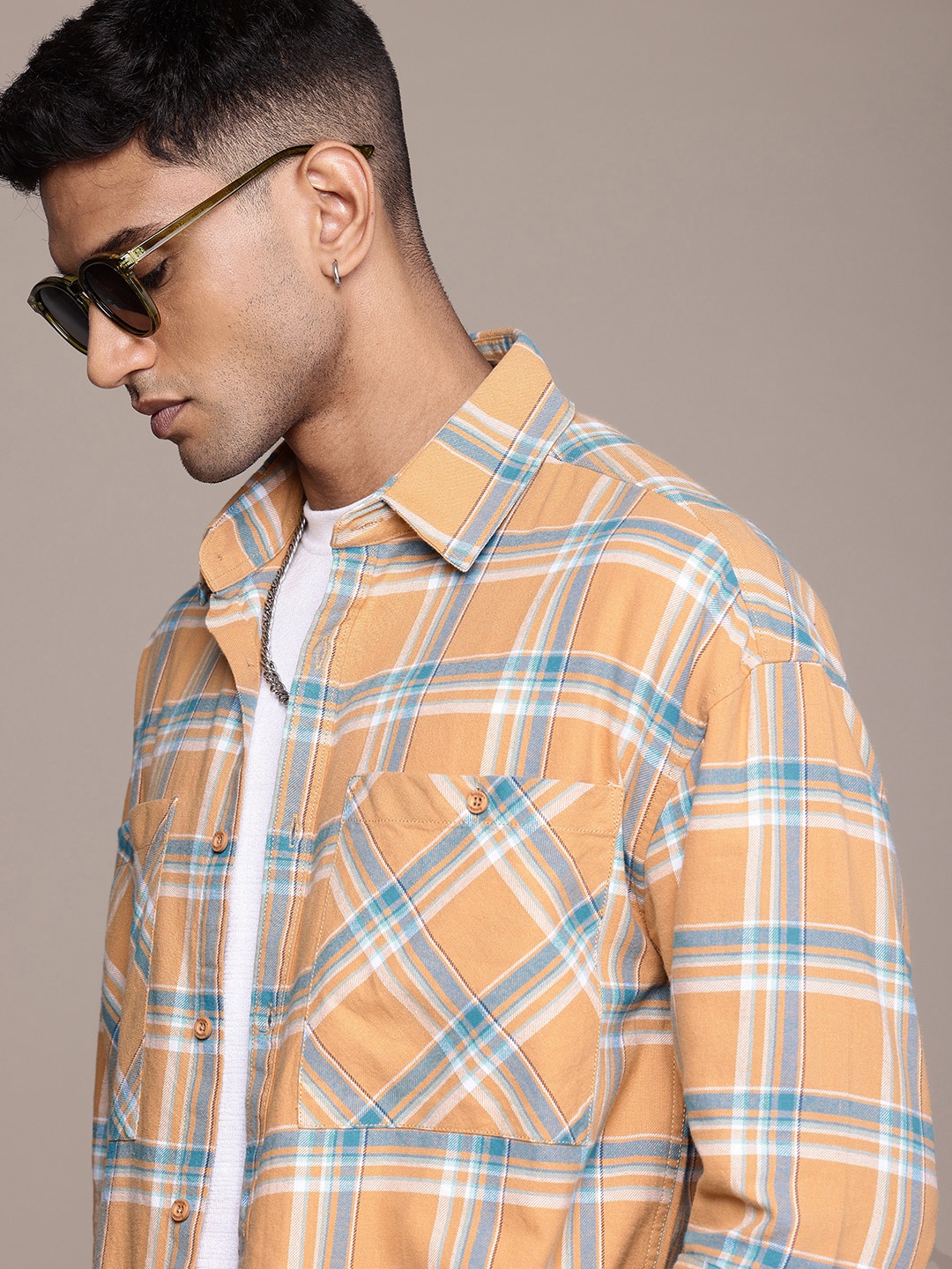 

The Roadster Life Co. Opaque Checked Pure Cotton Casual Shirt, Tan