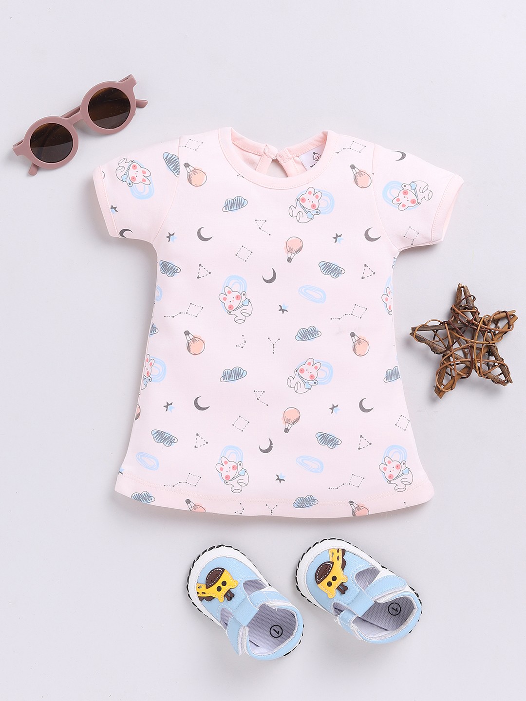 

YK X Tinyo Infant Girls Pure Cotton Printed A-Line Dress, Pink