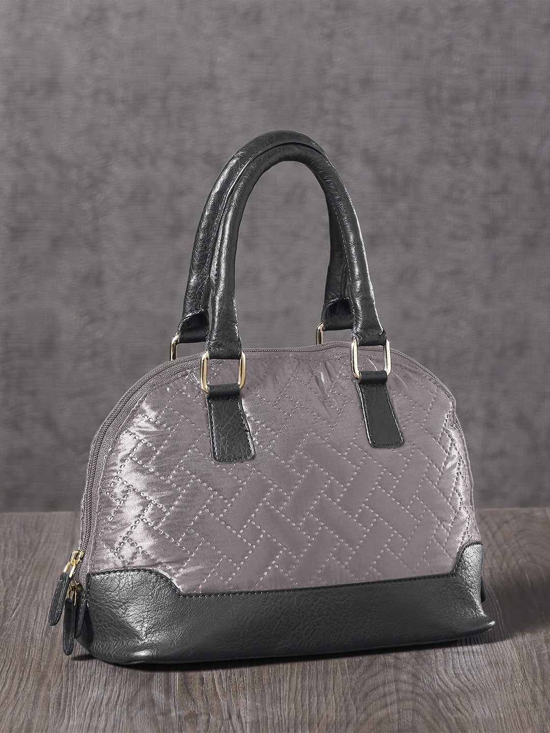 

Mona B Textured Half Moon Handheld Bag with Quilted, Grey