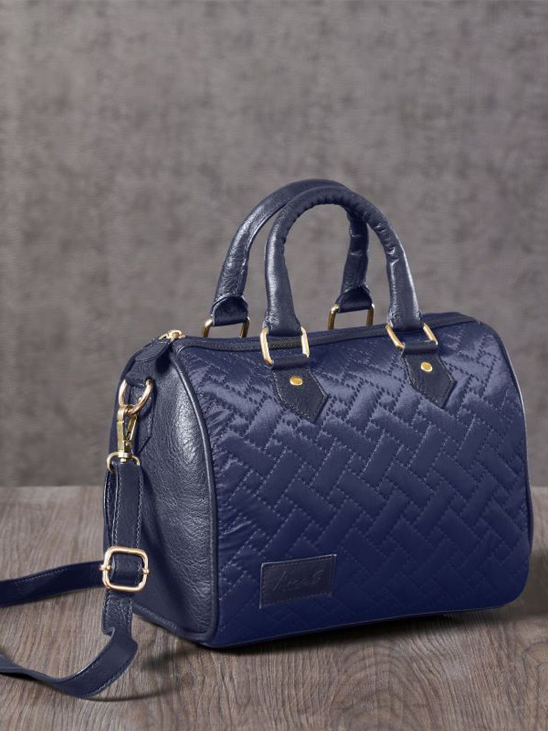 

Mona B Textured Bowling Handheld Bag with Quilted, Navy blue