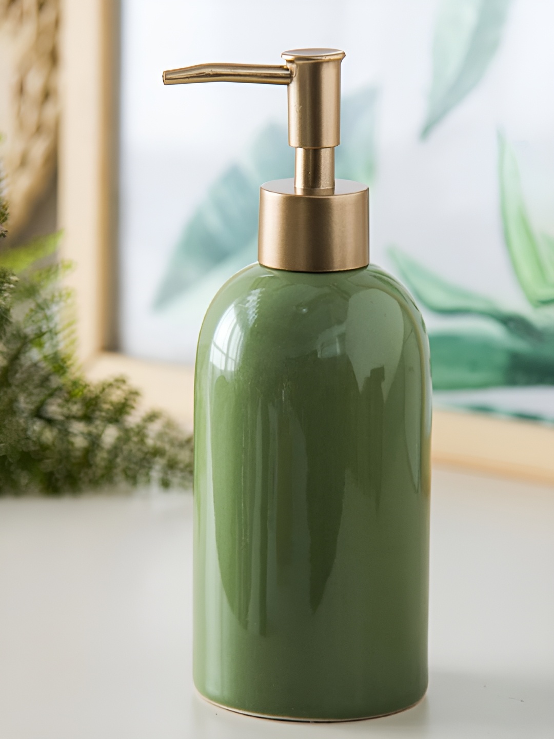 

Kuber Industries Green Solid Ceramic Soap Dispenser