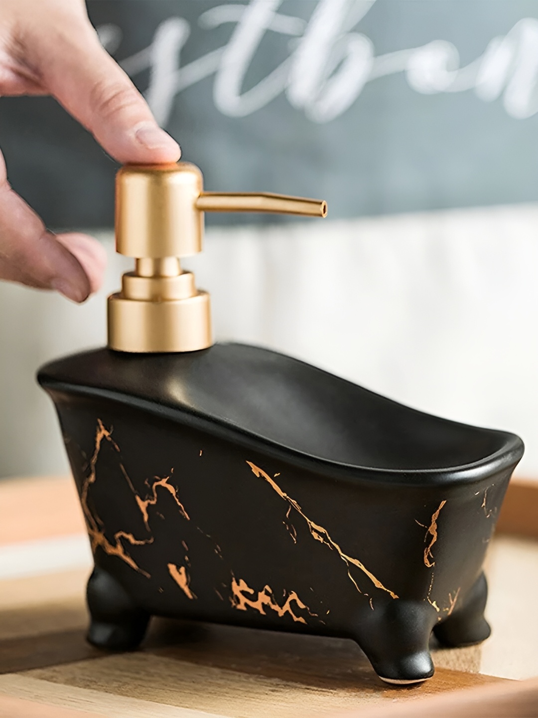 

Kuber Industries Black Solid Ceramic Soap Dispenser