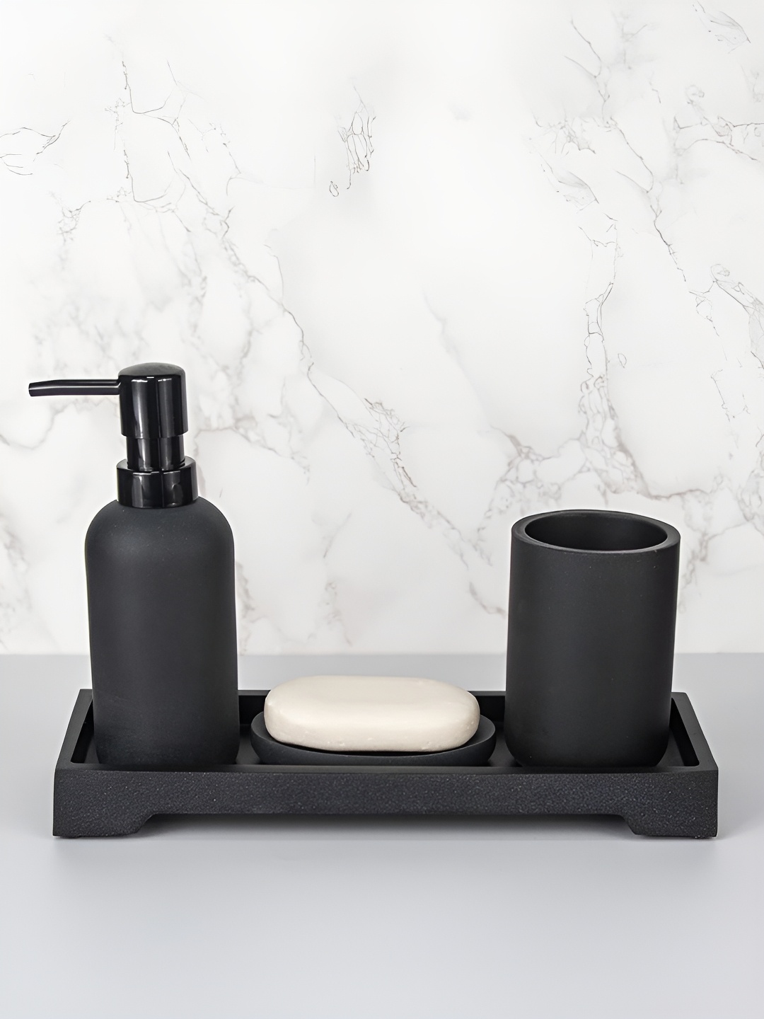 

Kuber Industries Black 4 piece Solid Resin Soap Dispenser