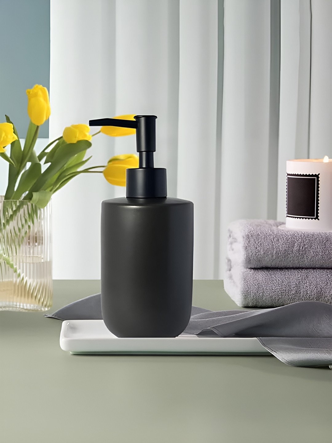 

Kuber Industries Black Solid Ceramic Soap Dispenser